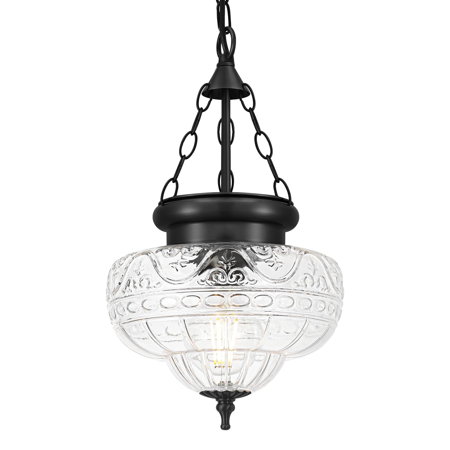 OIYIO Vintage Pendant Light - Matte Black Pendant Lights Kitchen Island with Floral Glass  Hanging Lighting Fixtures with Adjustable Hanging Chain for Kitchen  Island  Dining Room  Entryway