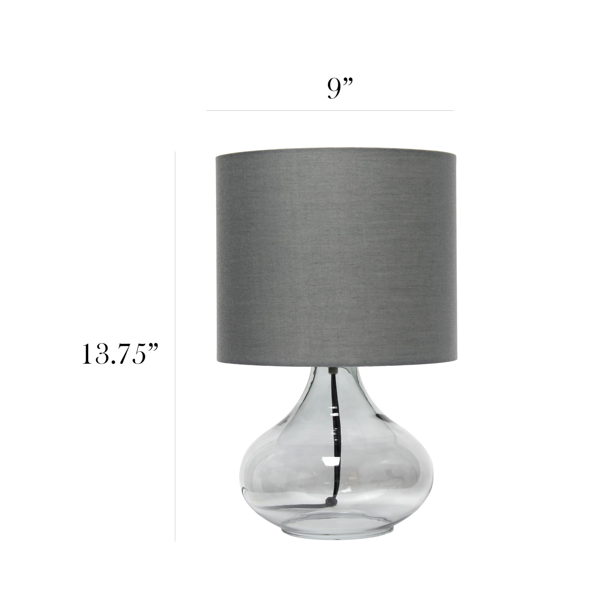 Simple Designs Lt2063-Smg Small Glass Raindrop Bedside Table Lamp With Gray Fabric Shade, Smoke