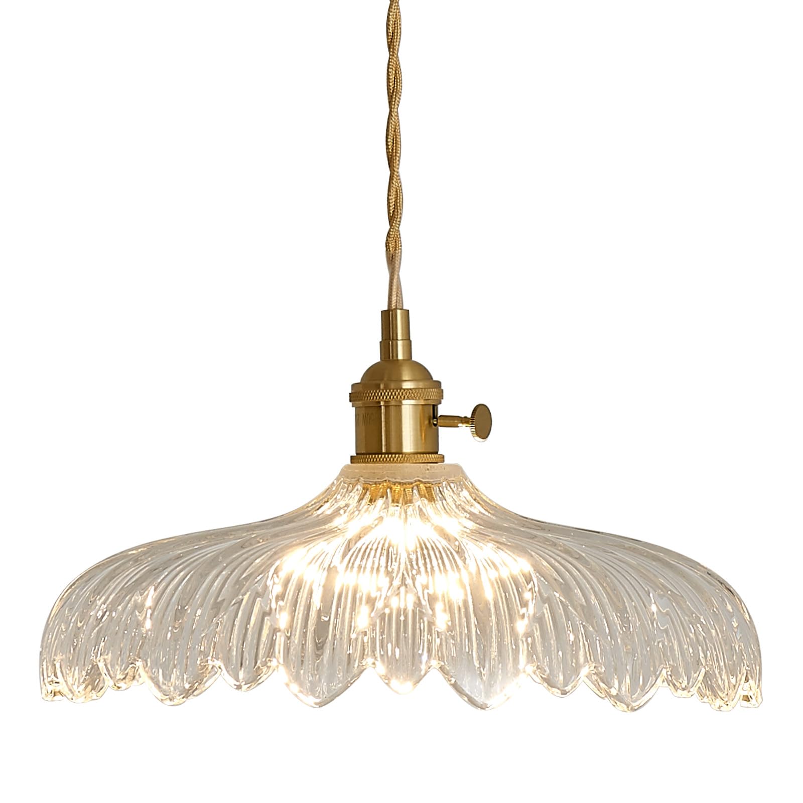 Oyisen Pendant Lights, 11.8 Inch Hanging Light Adjustable Hanging Lamp Clear Flower Glass Shade Pendant Light Fixture Kitchen Pe