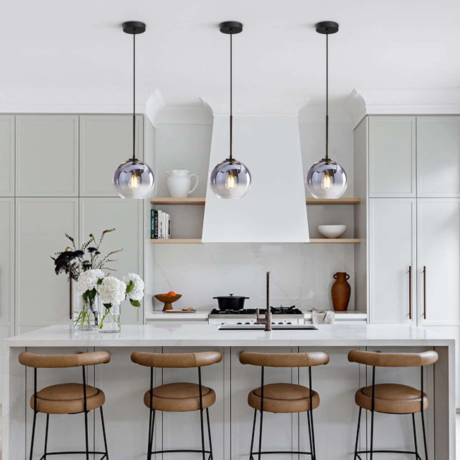 Kco Lighting Mercury Glass Pendant Light Fixtures Mid Century Modern Silver Kitchen Island Pendant Lights Ceiling Hanging Black