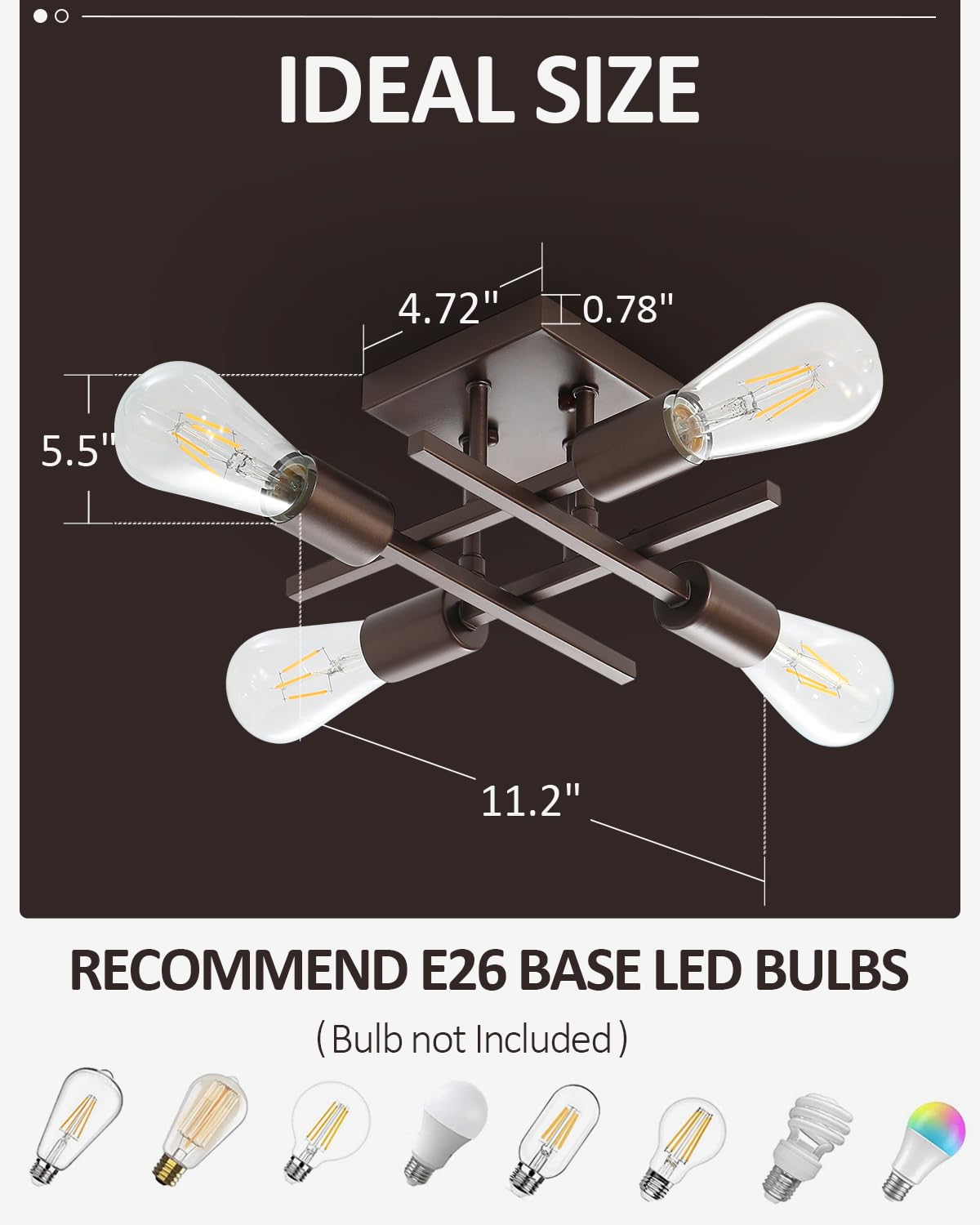 Eidonta 4-Light Semi Flush Mount Ceiling Light, Oil-Rubbed Bronze, Metal, 2 Pack