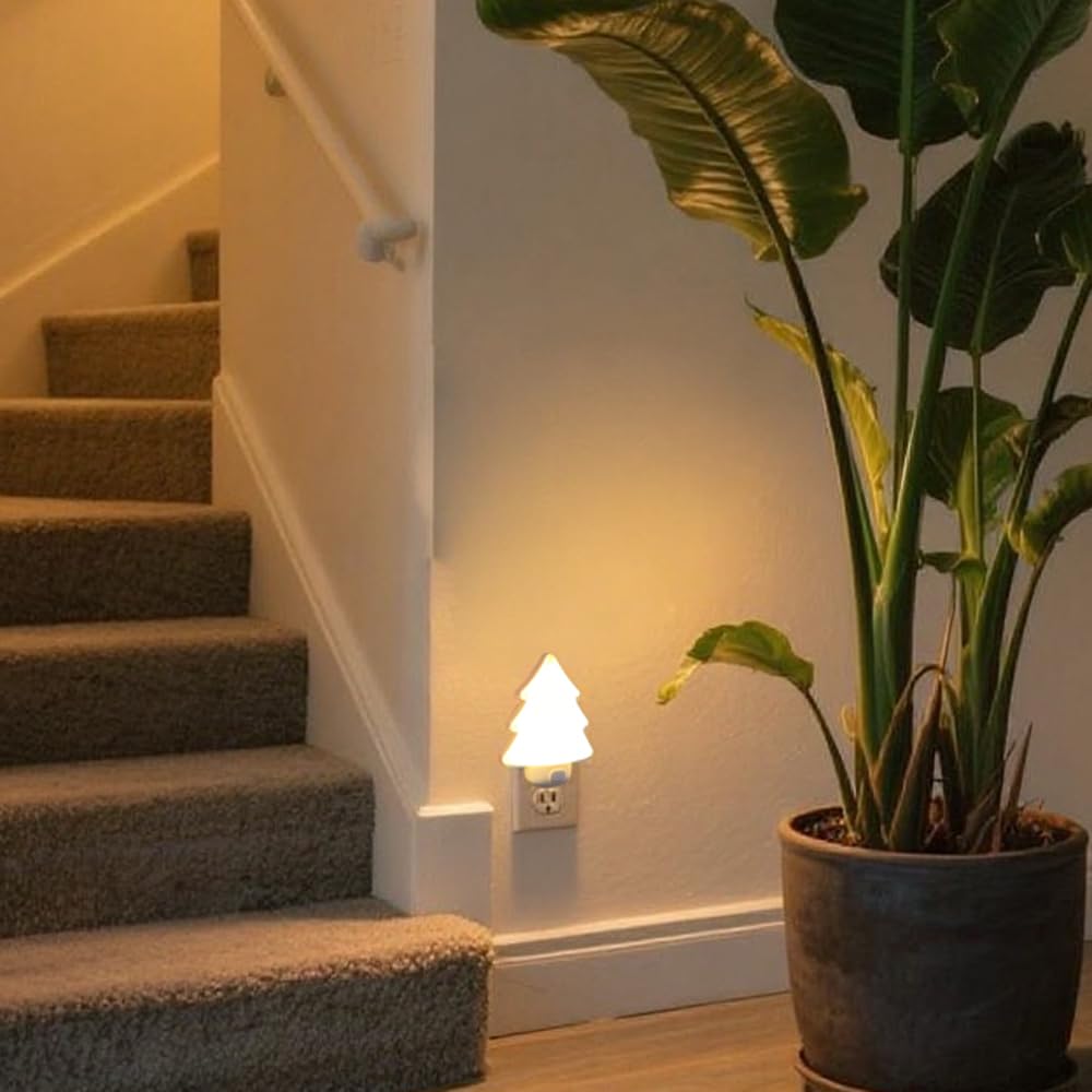 Led Night Light Christmas Tree Lights Plug Into Wall [2 Pack] With Manual On-Off Dimmable Nightlights Soft Warm/White Wall Art For Home Decor Bathroom Hallway Bedroom Kids Room Apartment