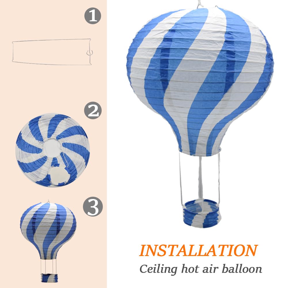 Ceeysee 3 Pcs Paper Lanterns Hanging Hot Air Balloon 12 Inch Blue Paper Lanterns Decoration For Halloween Wedding Birthday Party (Blue/Drln)