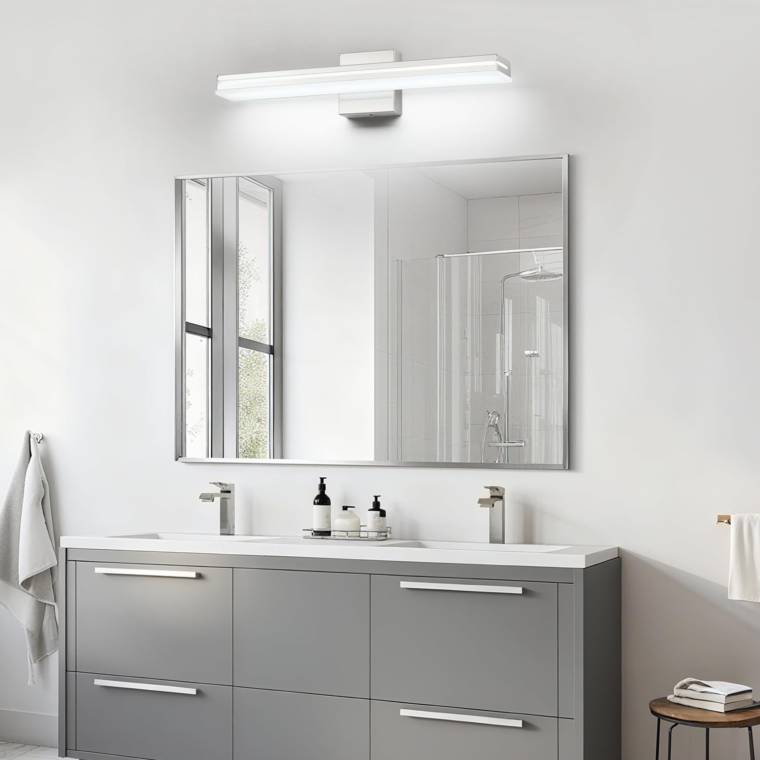 Sinerise 24-Inch Led Modern Bathroom Vanity Light Bar  Chrome Modern Acrylic Bathroom Wall Lighting Fixtures Over Mirror (Cool White 6000K)