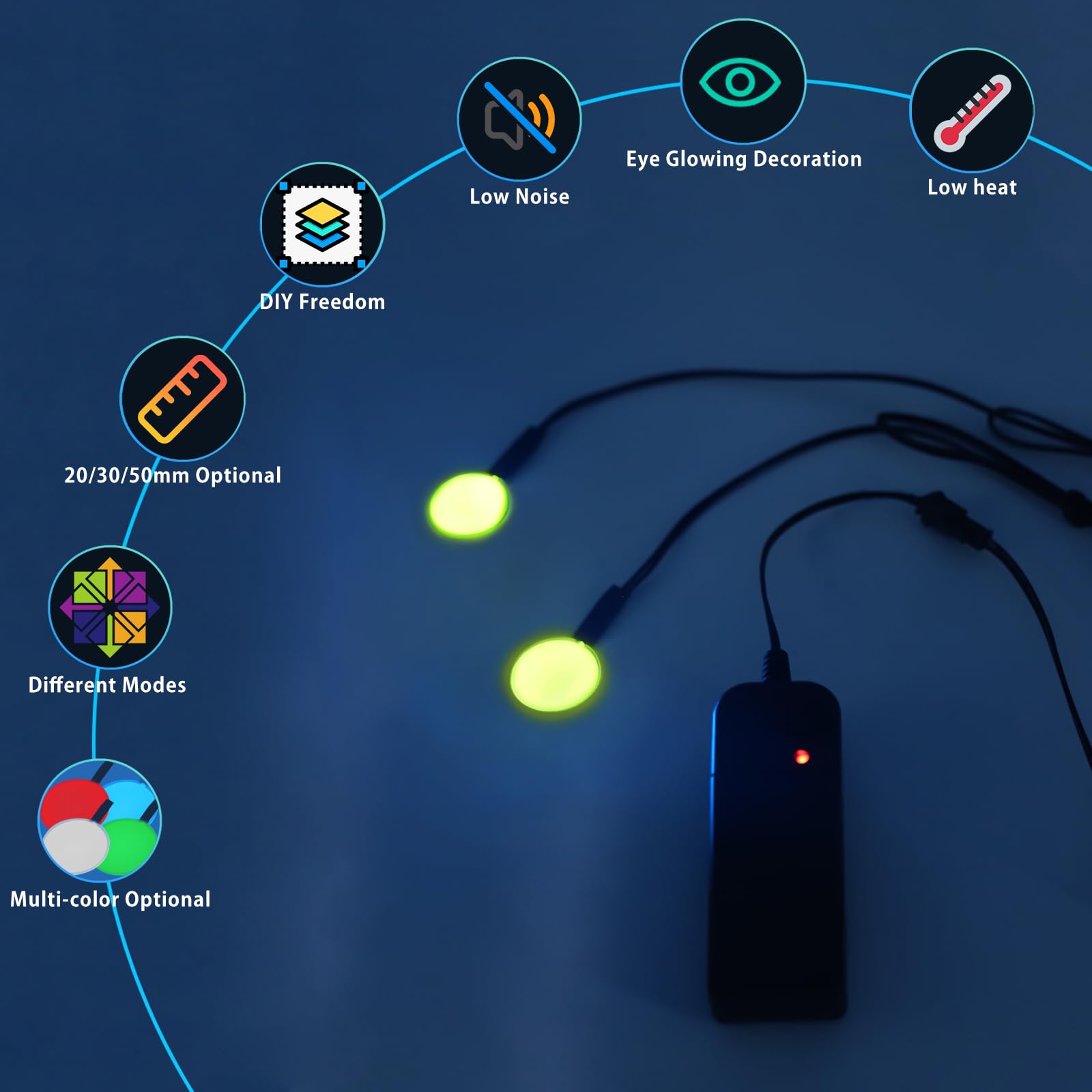 Yngia 2Pcs 20Mm Glowing Led Eyes, El Panel Light Electroluminescent El Sheet Panel Light Round Diy Cuttable Neon Sheet For Cosplay Party Mask Eyes Superhero Helmet Decoration (Yellow)