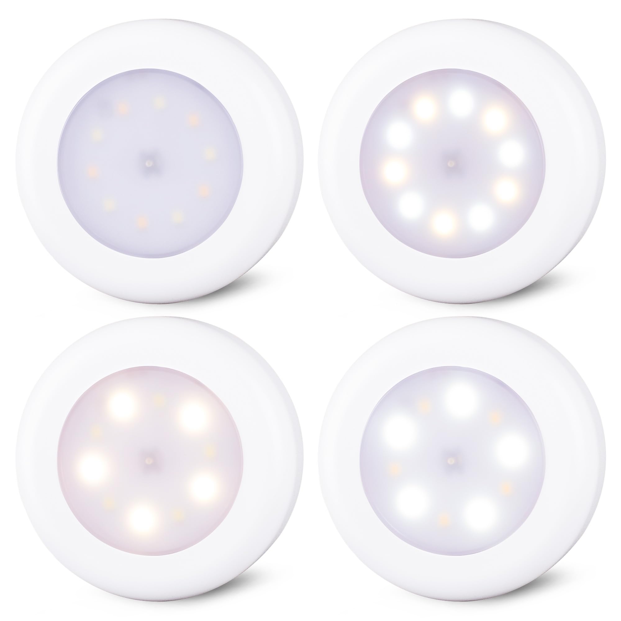 Star-Spangled 4 Pack 3.1  Dimmable Push Tap Lights  Stick On Led Touch Puck Lights Aa Battery Operated  3 Color Modes Sticky Button Lamps For Classroom  Kitchen  Under Cabinet  Closet
