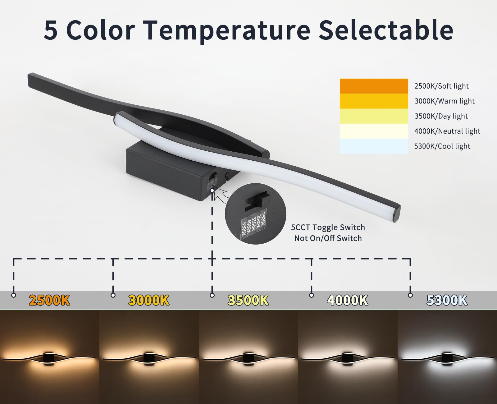 Joossnwell Bathroom Light Fixture, 39.4 Inch Dimmable LED Vanity Light, Black Aluminum, Model 3217