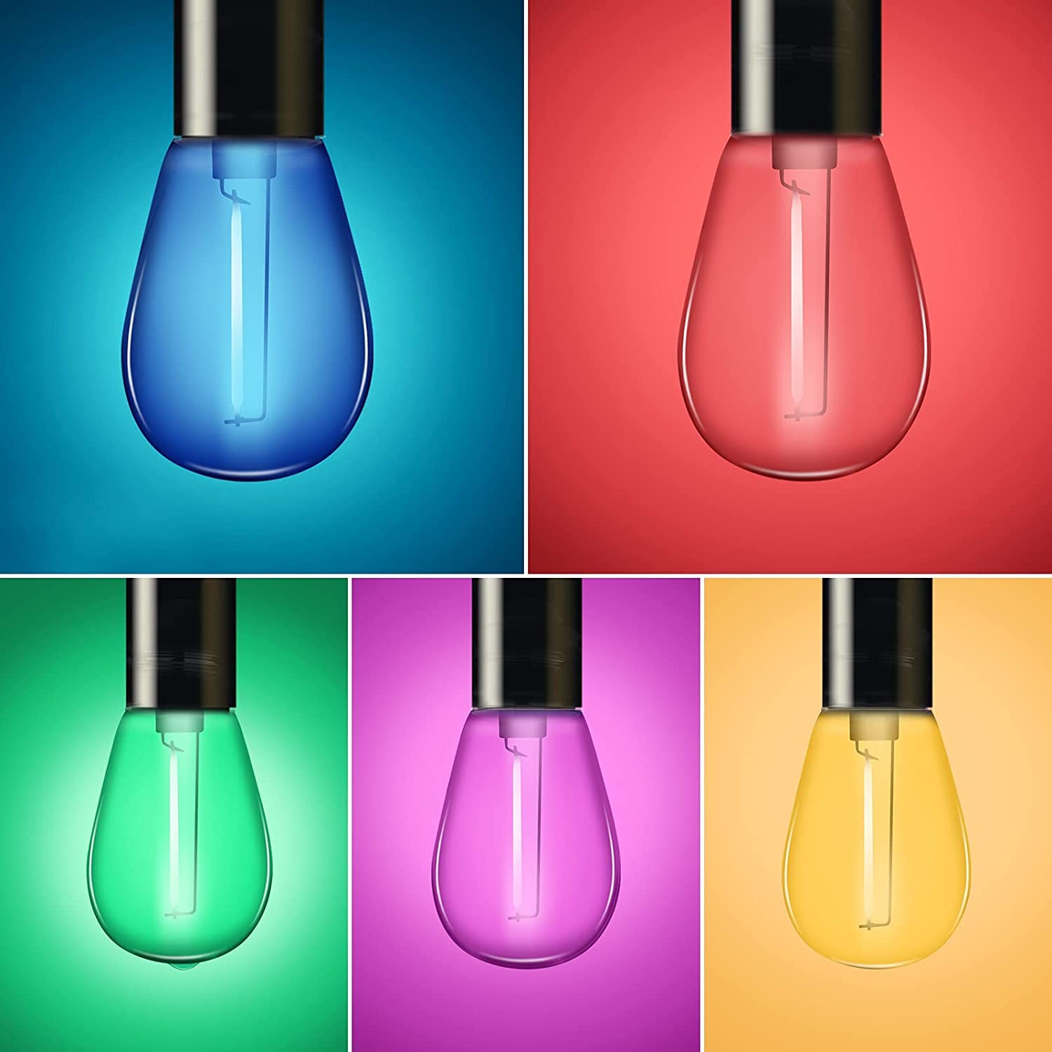 KQHBEN LED S14 Replacement Bulbs - 30-Pack, Multi-Colored, E26 Base, Polycarbonate for Halloween/Christmas Decor