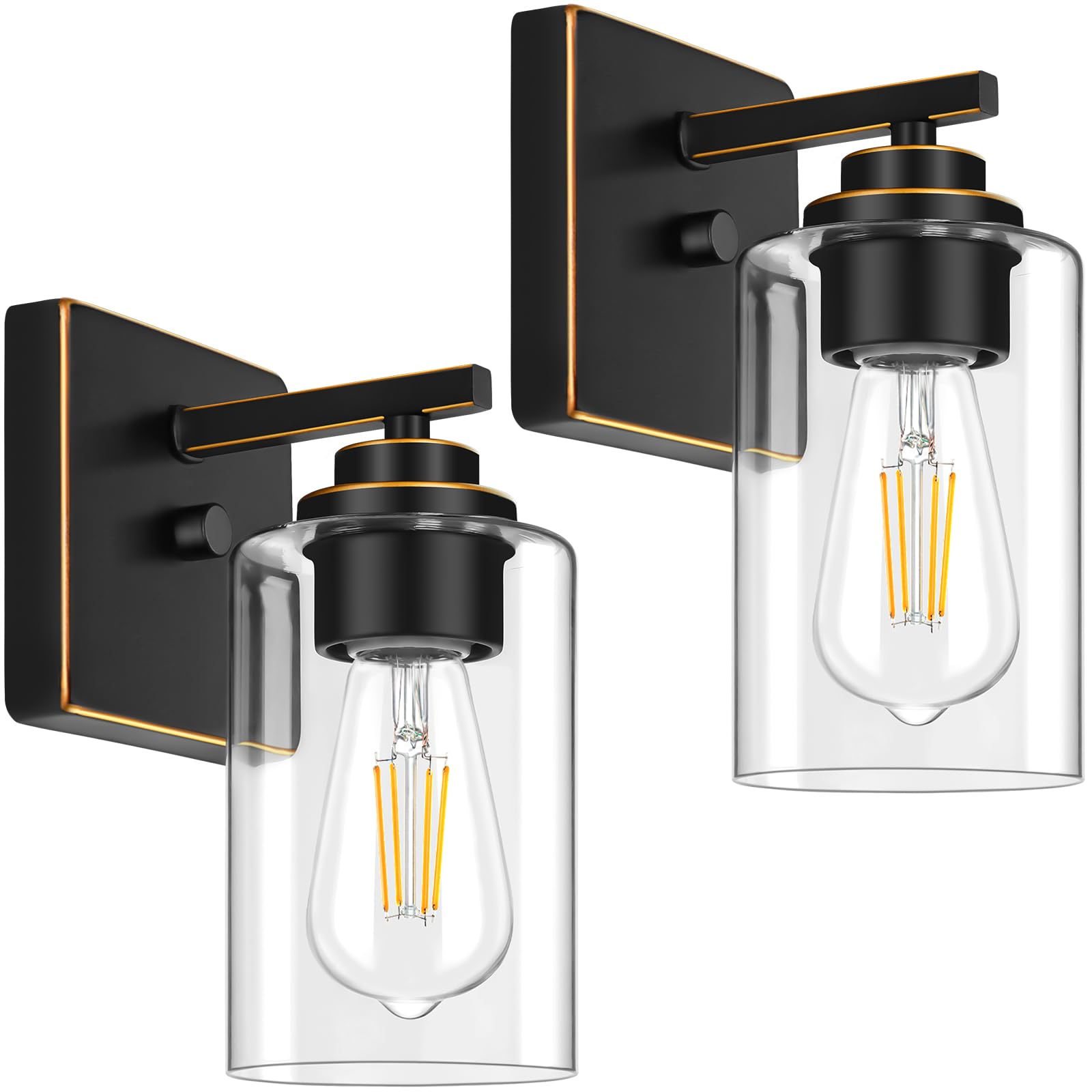 Set Of 2 Wall Sconces For Bathroom, Modern Vanity Light Fixtures, Bronze Wall Mount Lighting Lanterns, Farmhouse Wall Lights Wit