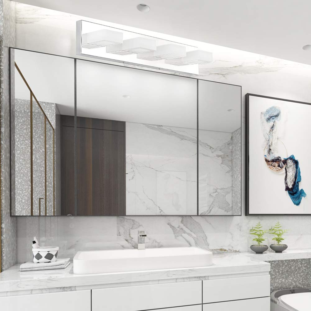 Ralbay Led Modern Vanity Light Bathroom Vanity Lights Over Mirror 4 Light Acrylic Bathroom Wall Light Fixtures Cool White 6000K