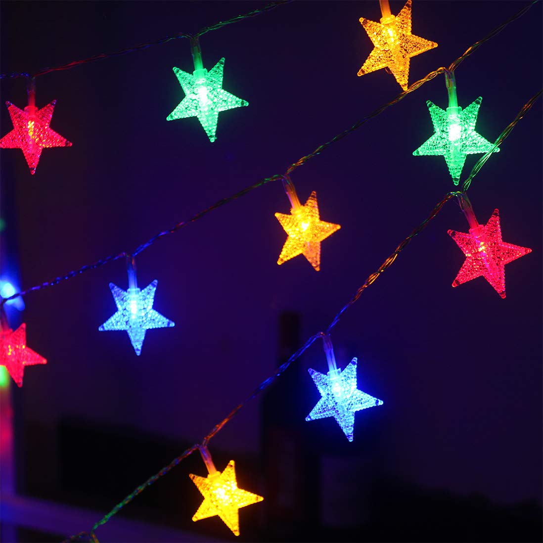 Xingpold Star String Lights Battery Operated,16.4Ft 50Led Waterproof Fairy Lights,Battery Powered Christmas Lights With 8 Modes Remote Control & Timer For Indoor Outdoor Bedroom Tent Party Multicolor