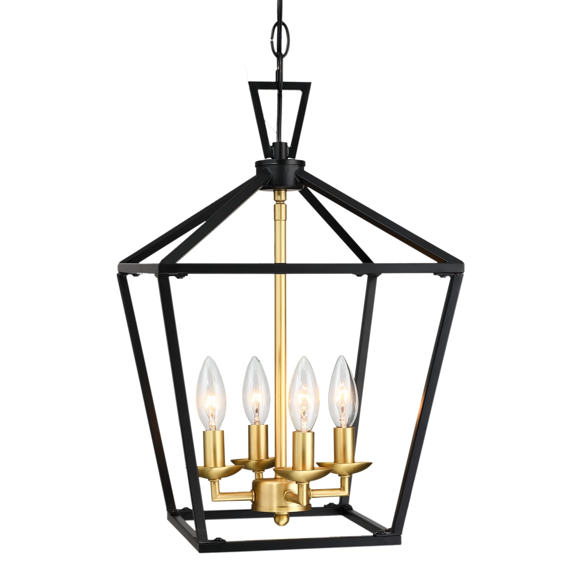 Untrammelife 4-Light Lantern Pendant Light Metal Large Black and Brushed Brass Adjustable Chain Chandelier Model 747301833578