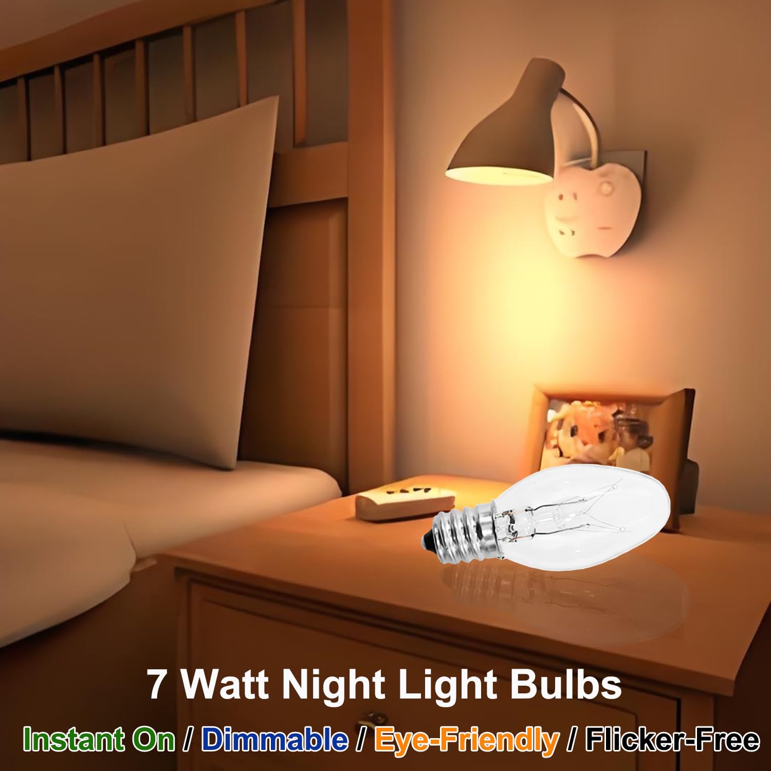 Night Light Bulb 7 Watt E12 Base Small Light Bulbs,C7 Replacement Bulbs For Night Light,Salt Lamp,Table Lamp,Chandeliers,Christmas String Lights,Dimmable,Warm White-15 Packs