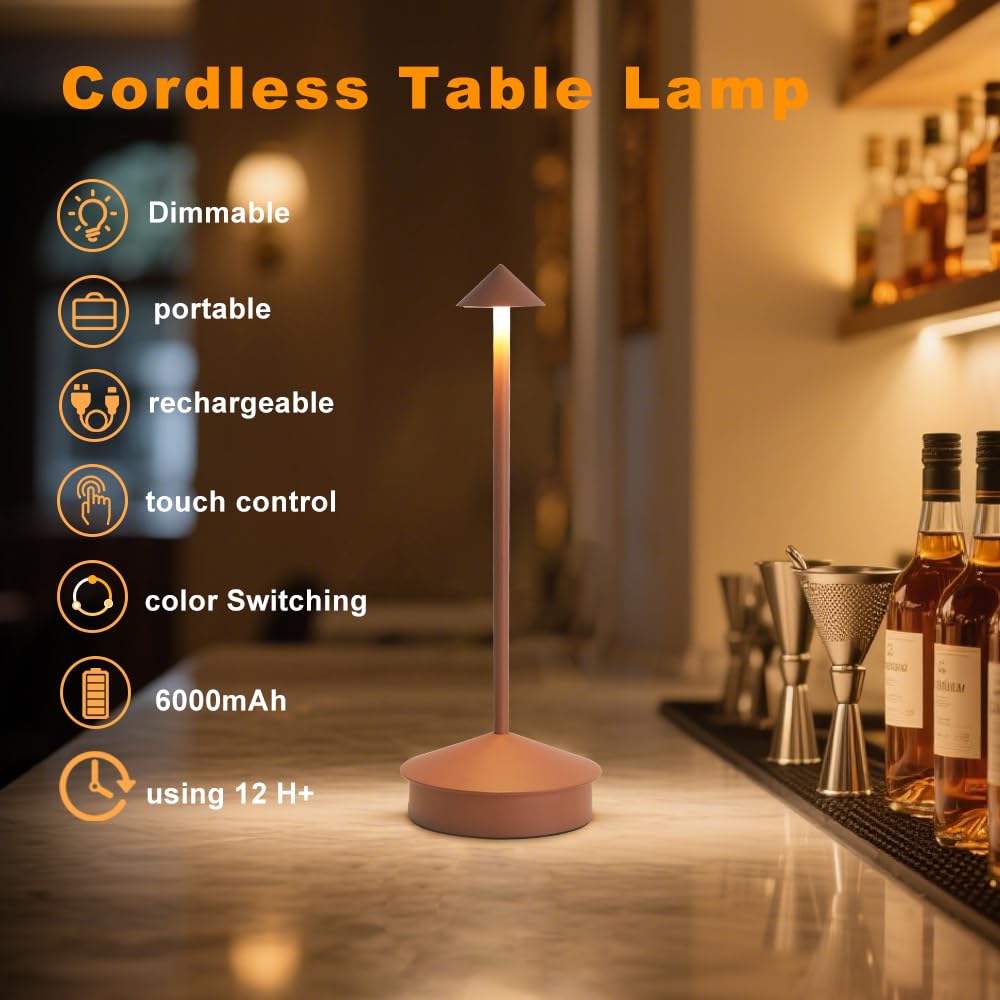 Simisand LED Cordless Table Lamps Set of 2, Portable Rechargeable, 6000mAh, Stepless Dimming, Brown, Model 1809