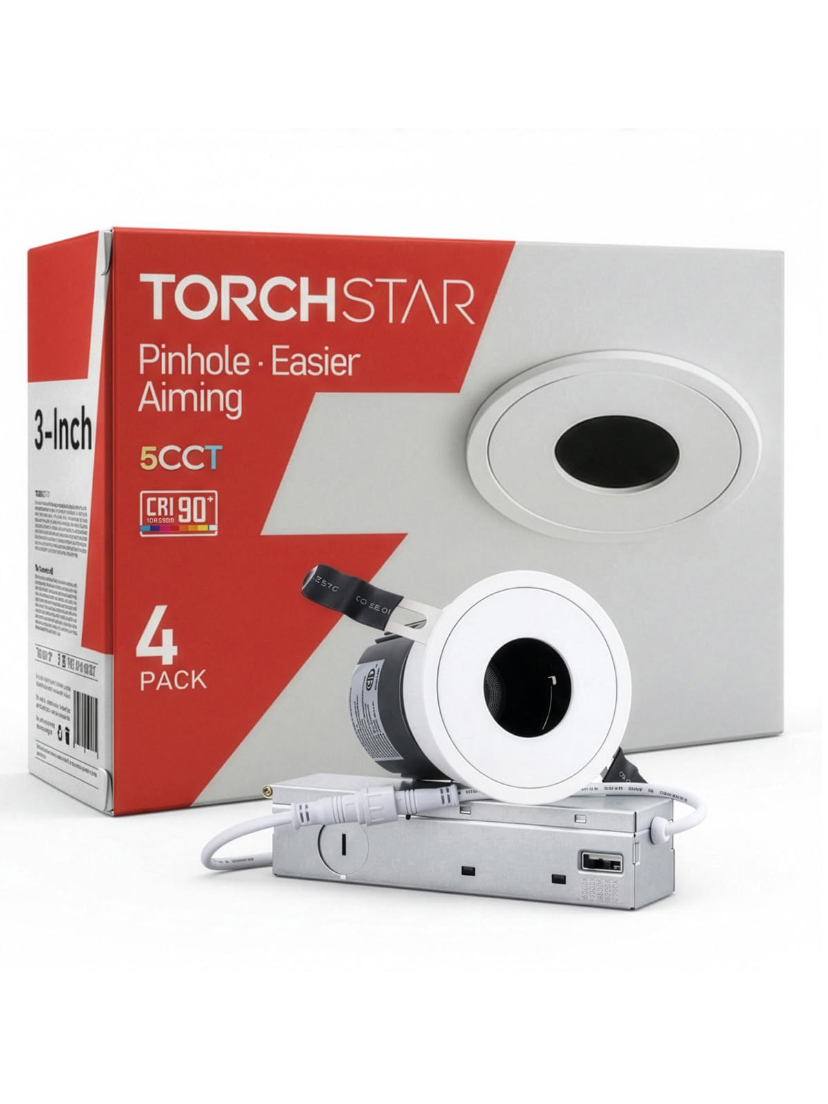 TORCHSTAR 3 Inch 5CCT LED Pinhole Recessed Lights with J-Box, 30 Ultra-Narrow Trim Recessed Ceiling Spotlight, IC Rated, Dimmabl