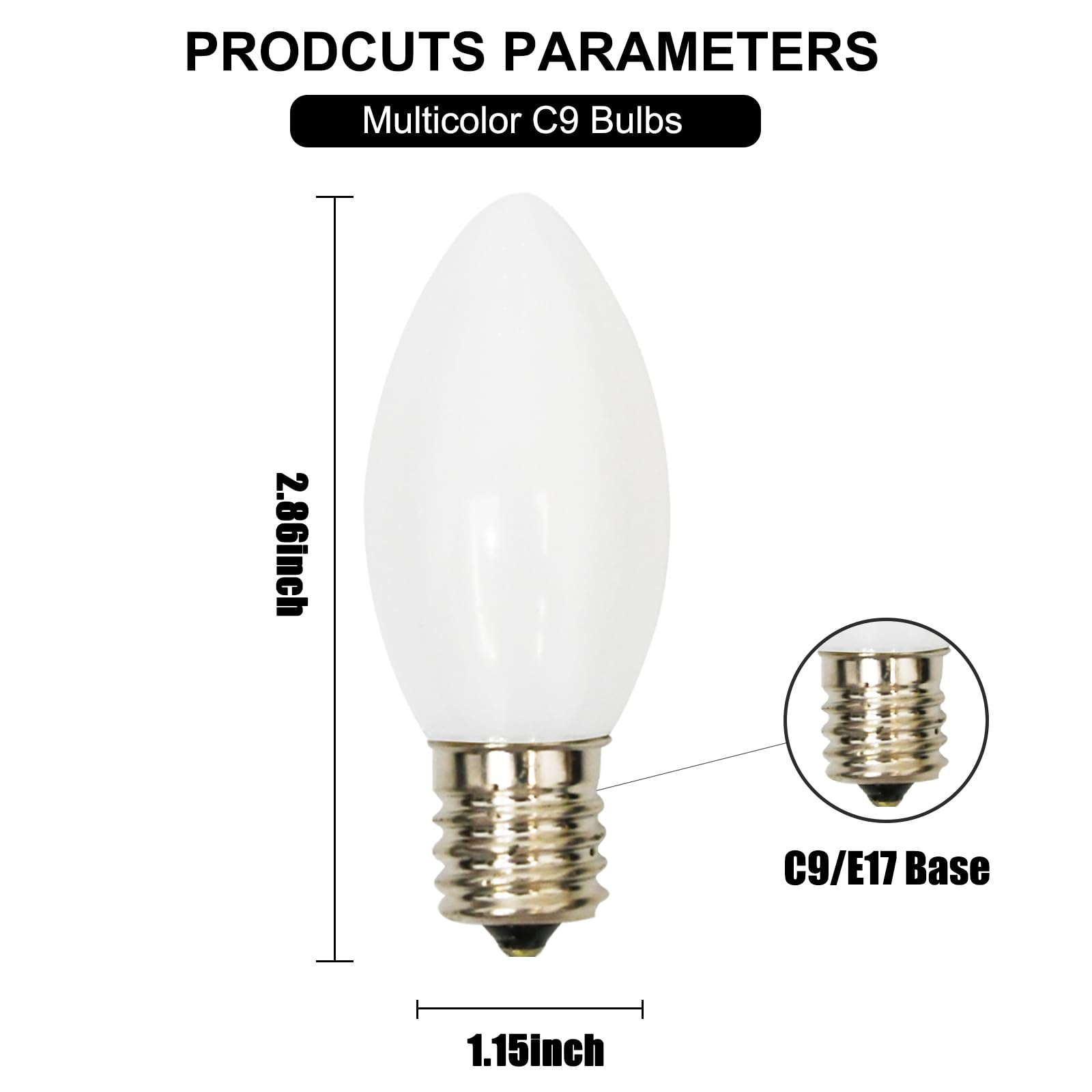 Doratale 25 Pack Christmas Replacement Bulb, C9 Ceramic White Outdoor Christmas Bulb For Christmas Party String Lights, E17 Inte