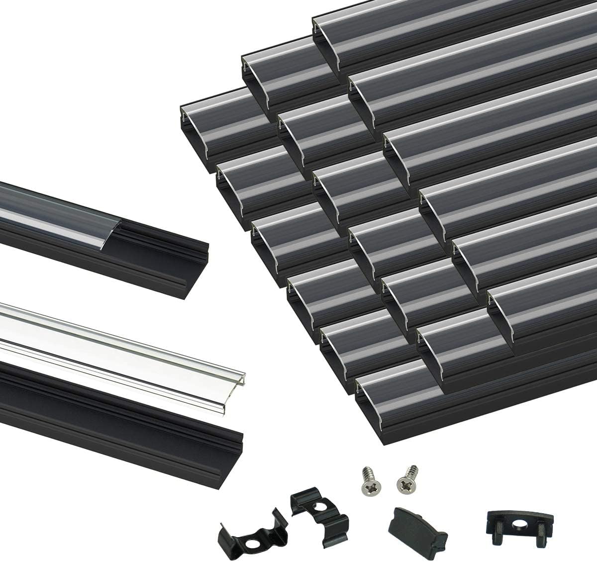 Muzata LED Strip Channel 20Pack, 3.3FT/1M, Black Aluminum U Shape with Transparent Cover, Model U1SW