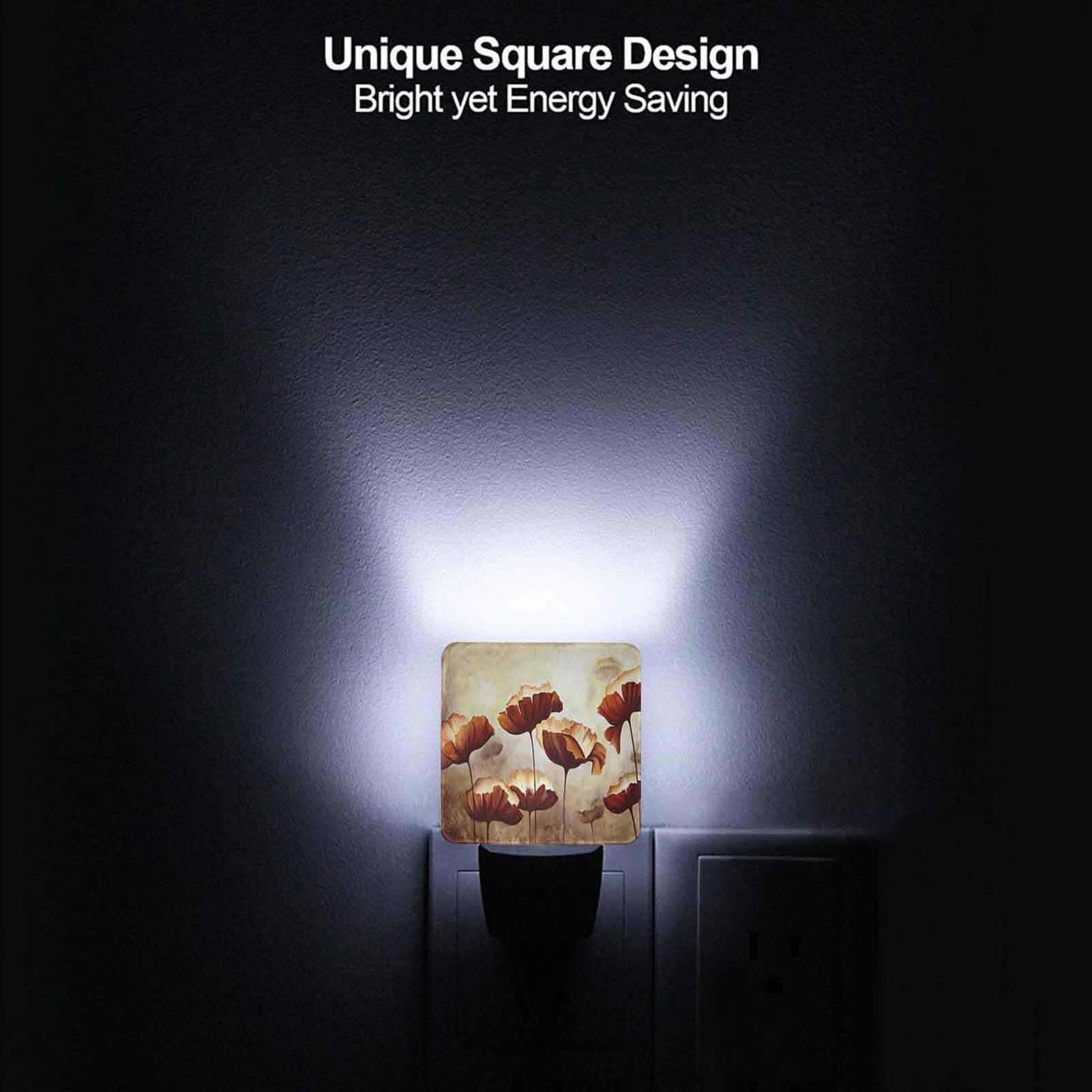Chrobak LED Night Light with Dusk to Dawn Sensor, Vintage Poppies Flower Design, Model WML-Night-Light-231023-134
