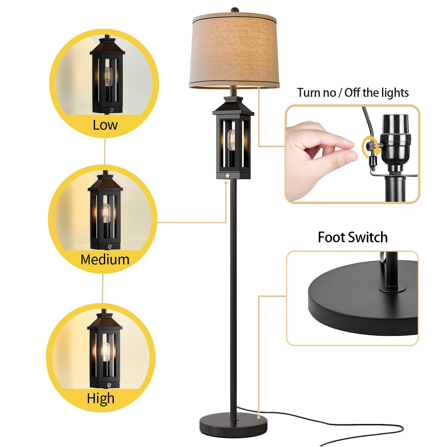 G-Safava 63&quot; Black Floor Lamp - Tall Standing Cage Shape Light For Living Room & Bedroom