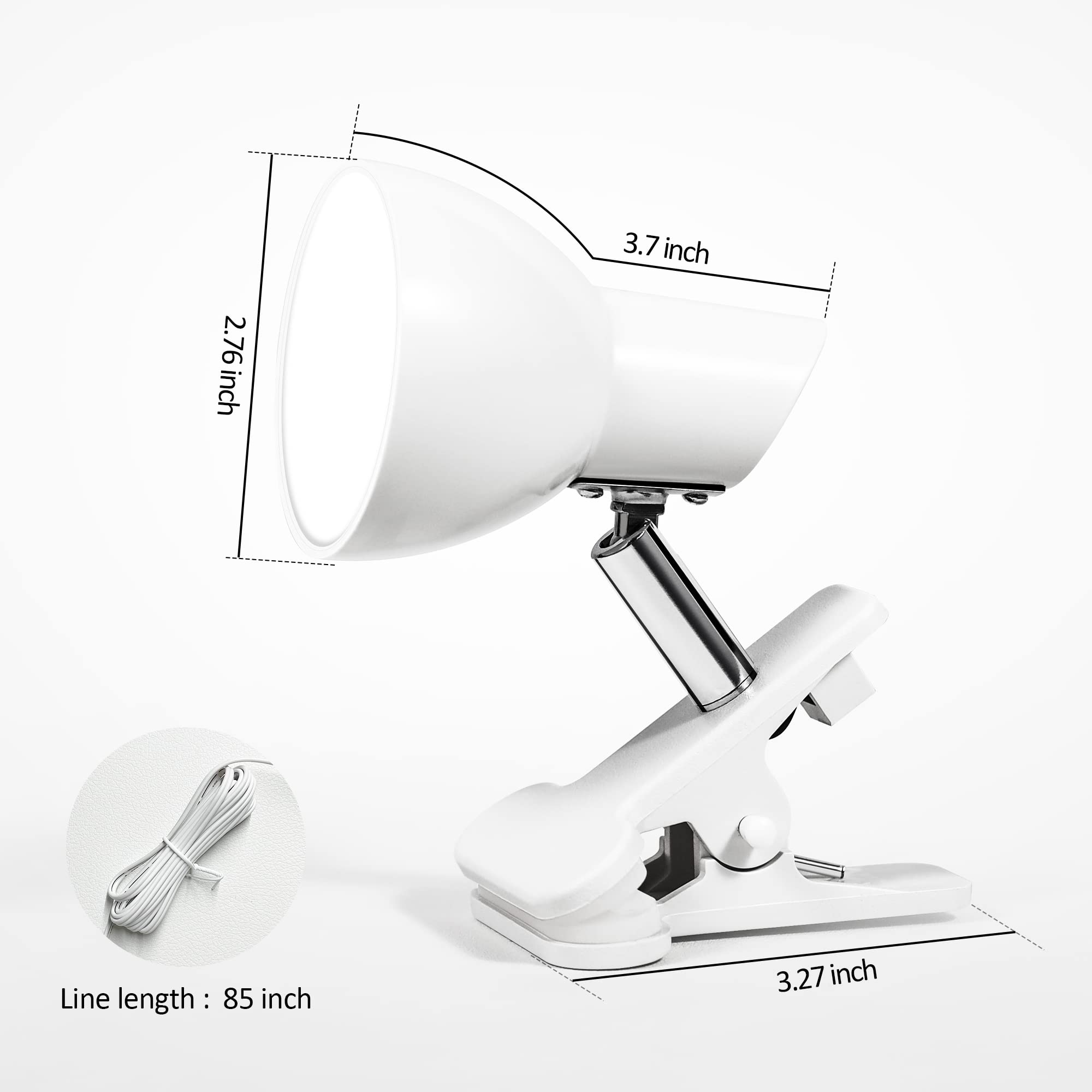 TOPMB LED Clip-On Lamp, 5W Super Bright, 330° Rotation, White, Model HC001, Compact Design for Desk/Table/Bed