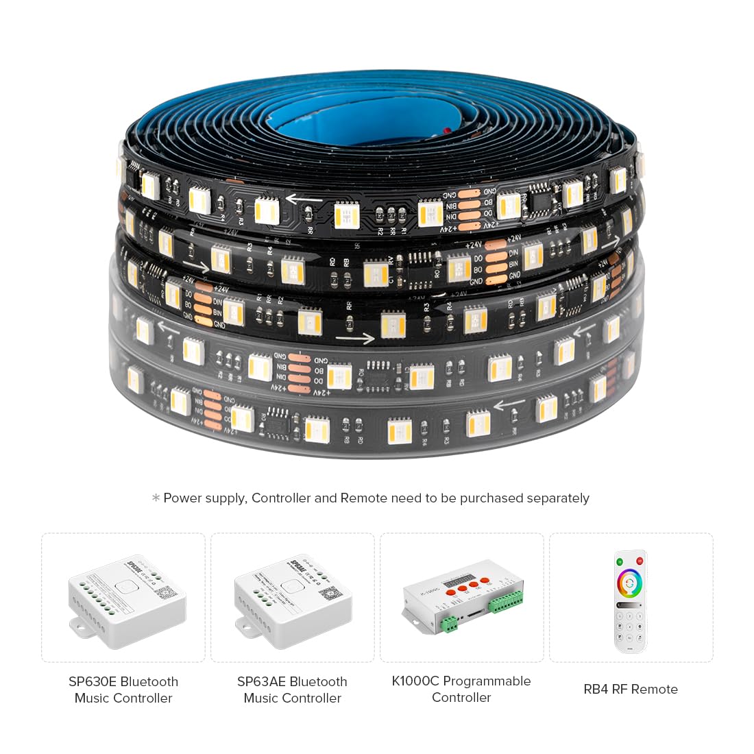 BTF-LIGHTING WS2805 RGB+CCT LED Strip 16.4FT 60LED/m DC24V IP30 Black