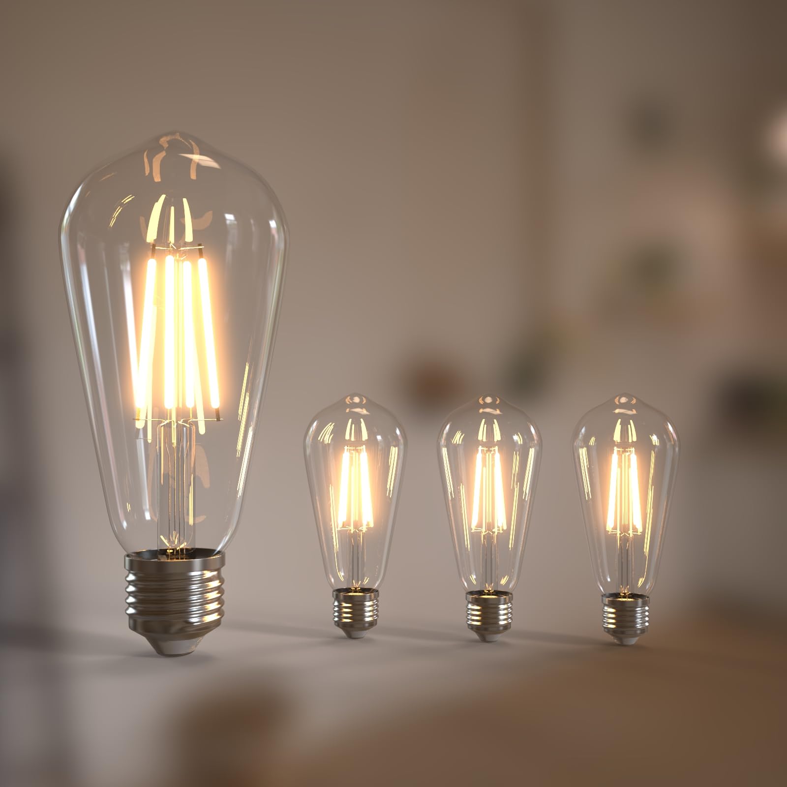 Jensense E26 LED Bulb 6W Vintage Light Bulbs CRI90+ Dimmable 3 Pack 2700K Warm White