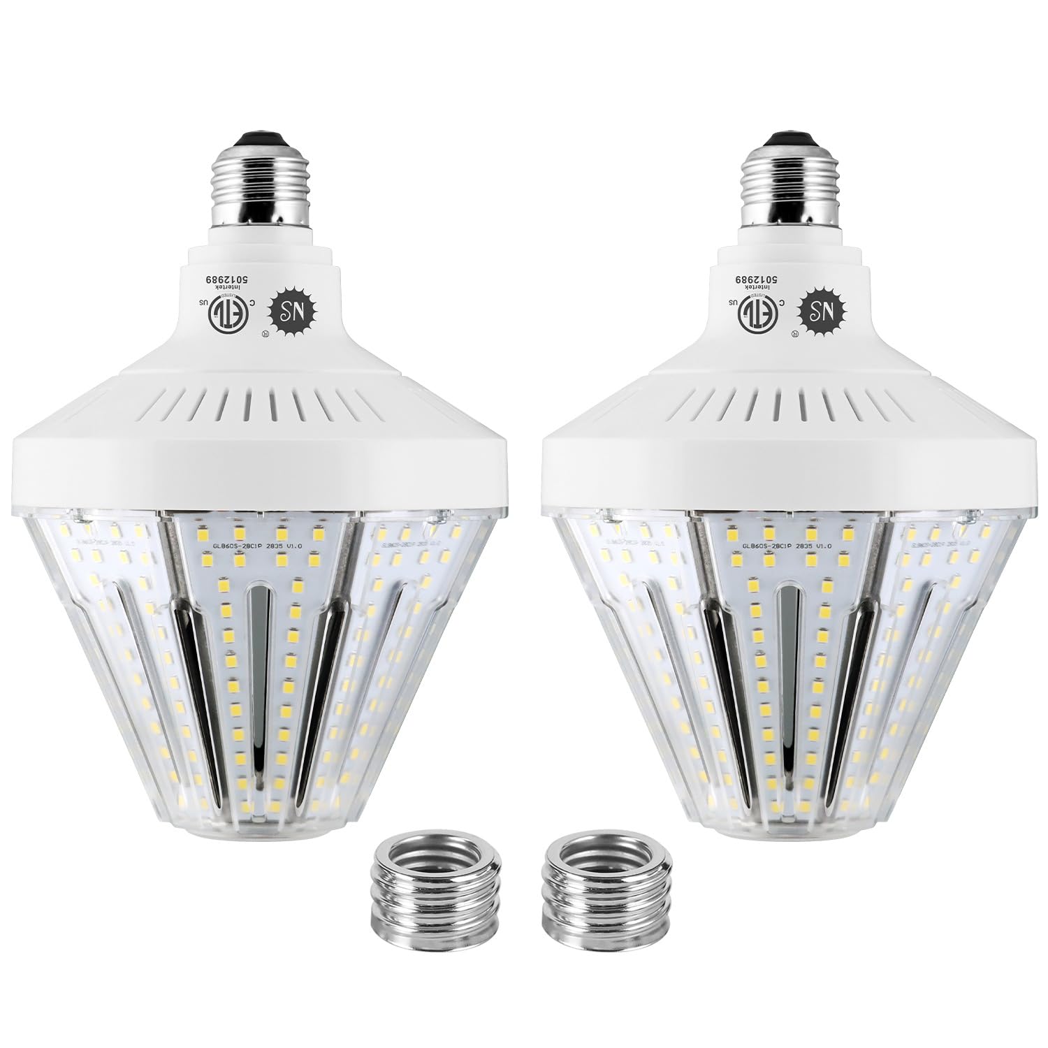 NS 600W Equivalent LED Corn Bulb, 9000 Lumens, 5000K Daylight, E26/E39 Base, 2-Pack, Aluminum, Model GL-01C