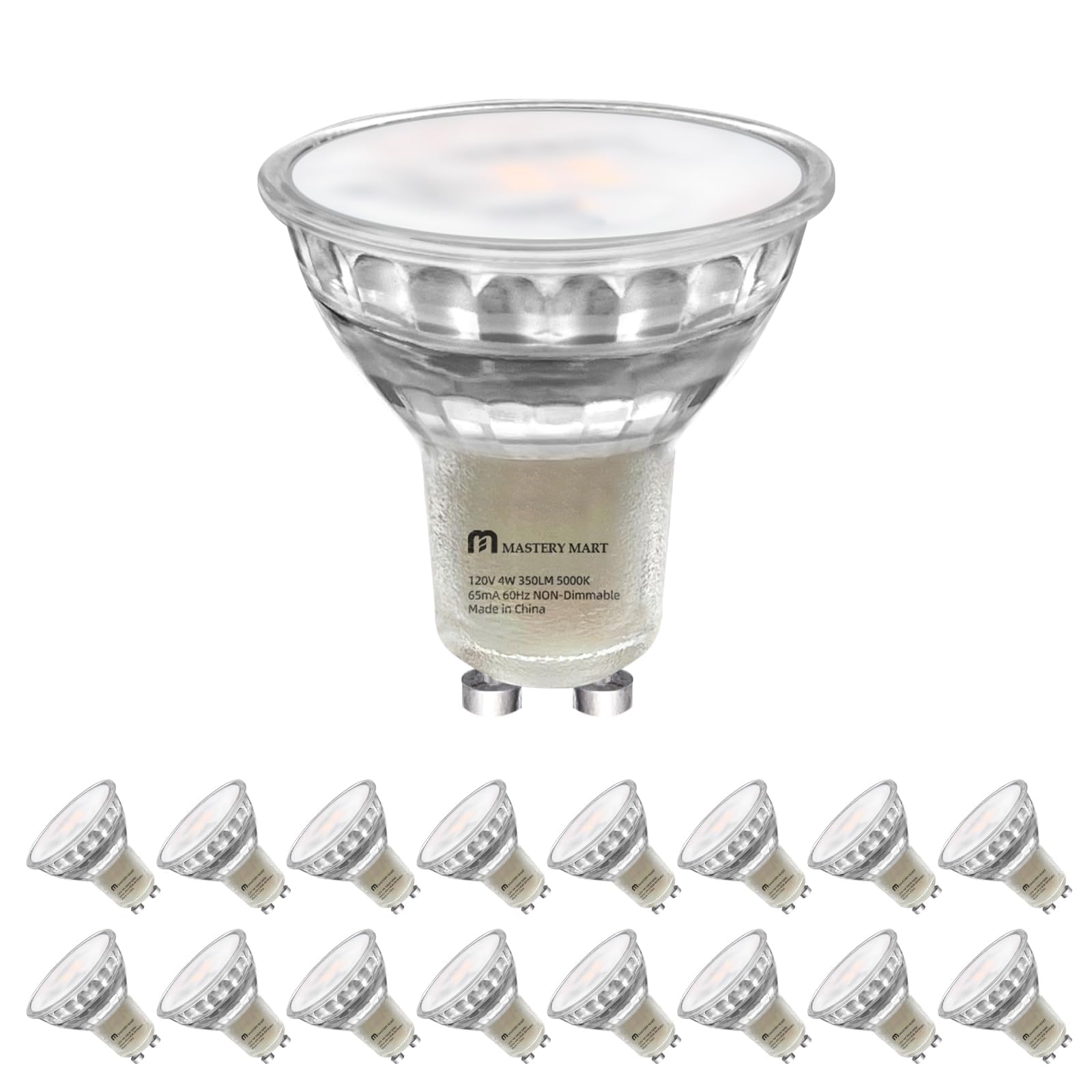 Mastery Mart 16 Pack Non-Dimmable Gu10 Led Light Bulbs, 4W Bright 5000K Daylight White 50W Halogen Equivalent, 350Lm Energy Save