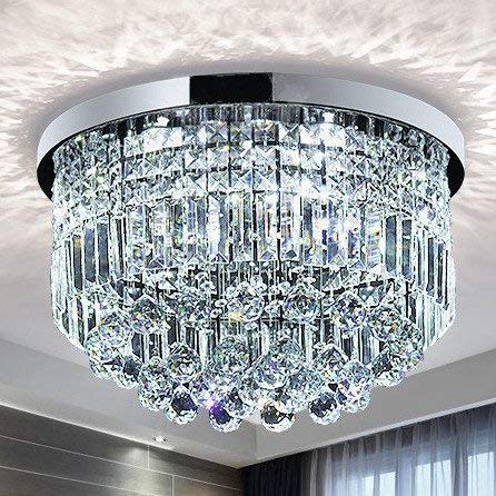 SM Saint Mossi Modern K9 Crystal Raindrop Chandelier Flush Mount LED Light 11in Height x 20in Width, Requires 9 E12 LED Bulbs