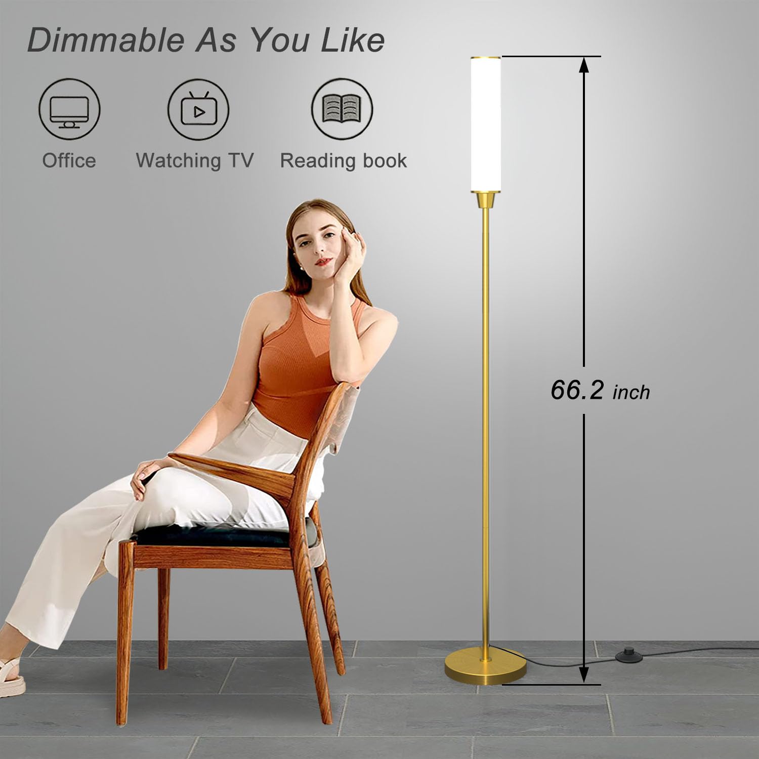 Nukanu Floor Lamp With Remote Control,Bright Floor Lamps For Living Room/Bedroom/Office, Stepless Adjustable 3000K-6000K Colors And 10-100% Brightness,Standing Light With Foot Switch (Brass Gold)