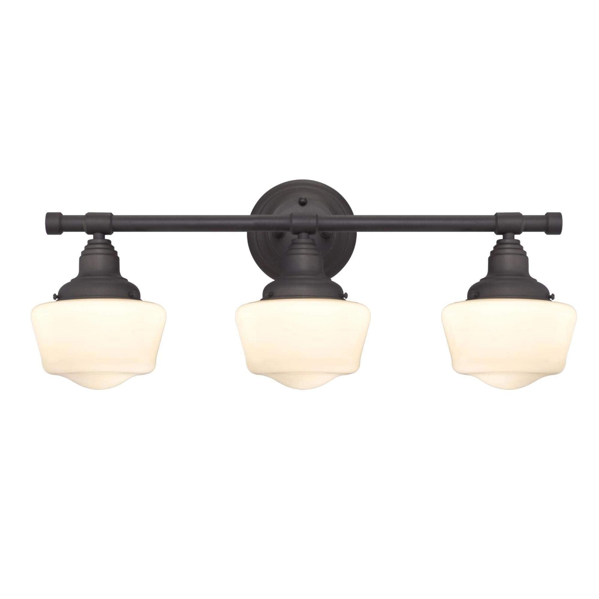 Westinghouse Scholar Three-Light Indoor Wall Fixture, Oil-Rubbed Bronze Finish, White Opal Glass, Model 6342100