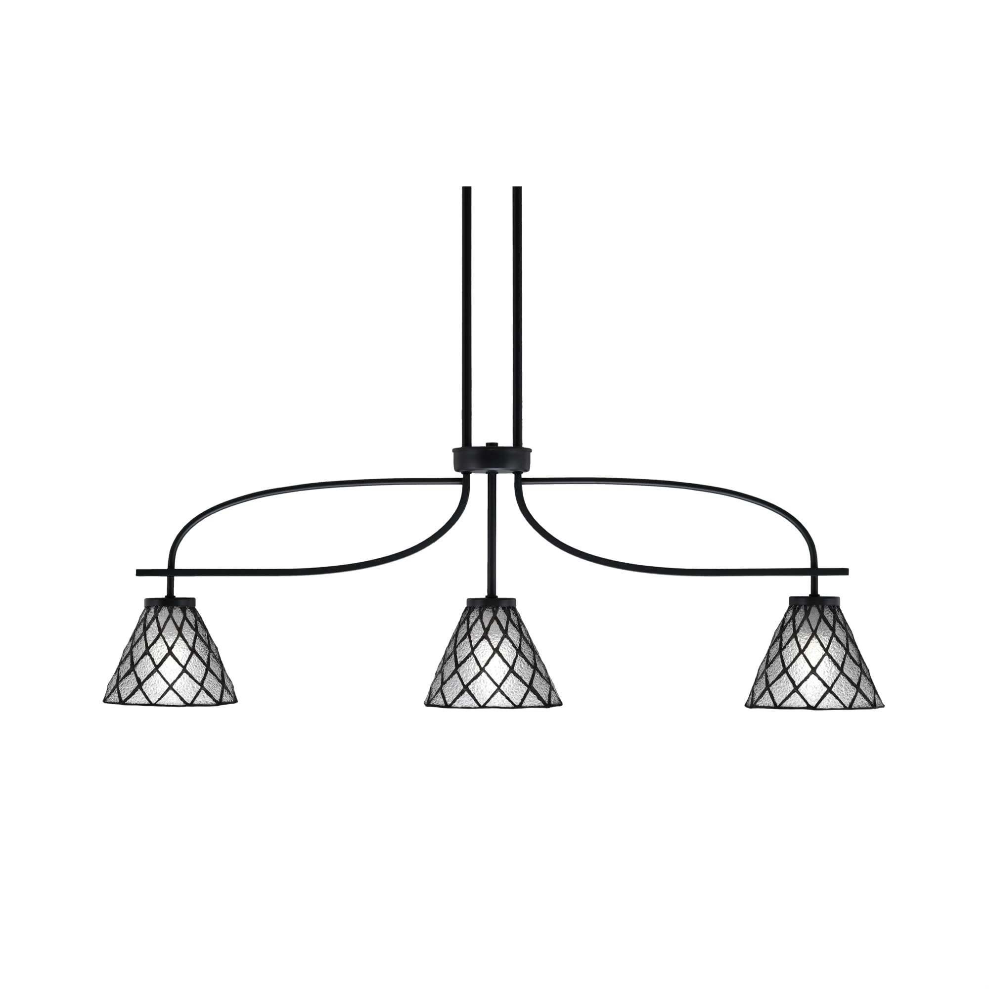 Cavella 3 Light Island Light Shown in Matte Black Finish with 7&quot; Diamond Ice Art Glass