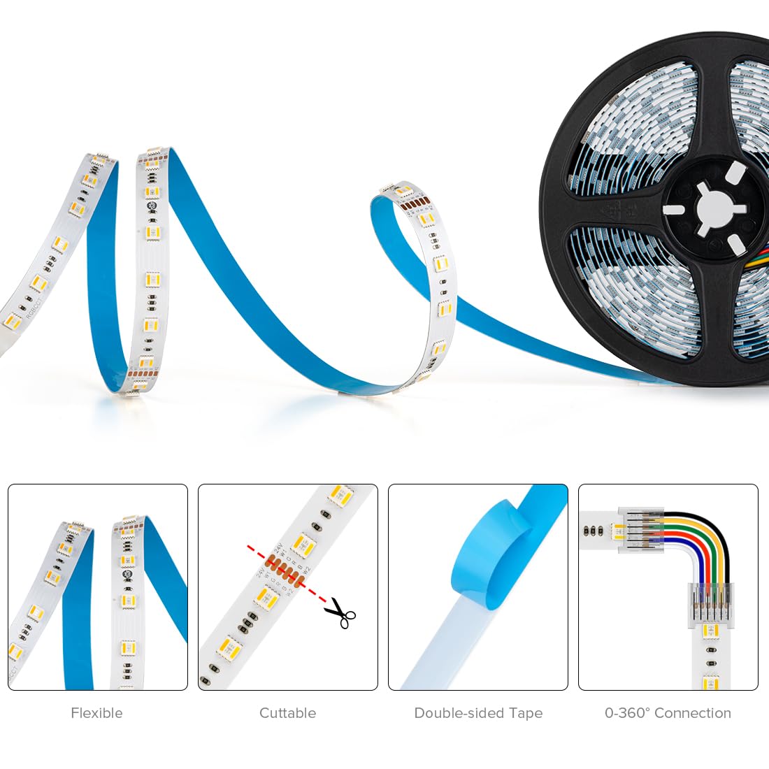 BTF-LIGHTING RGBCCT LED Tape Lights 16.4ft 300LEDs Dimmable 2700K-6500K RGBWW DC12V IP30