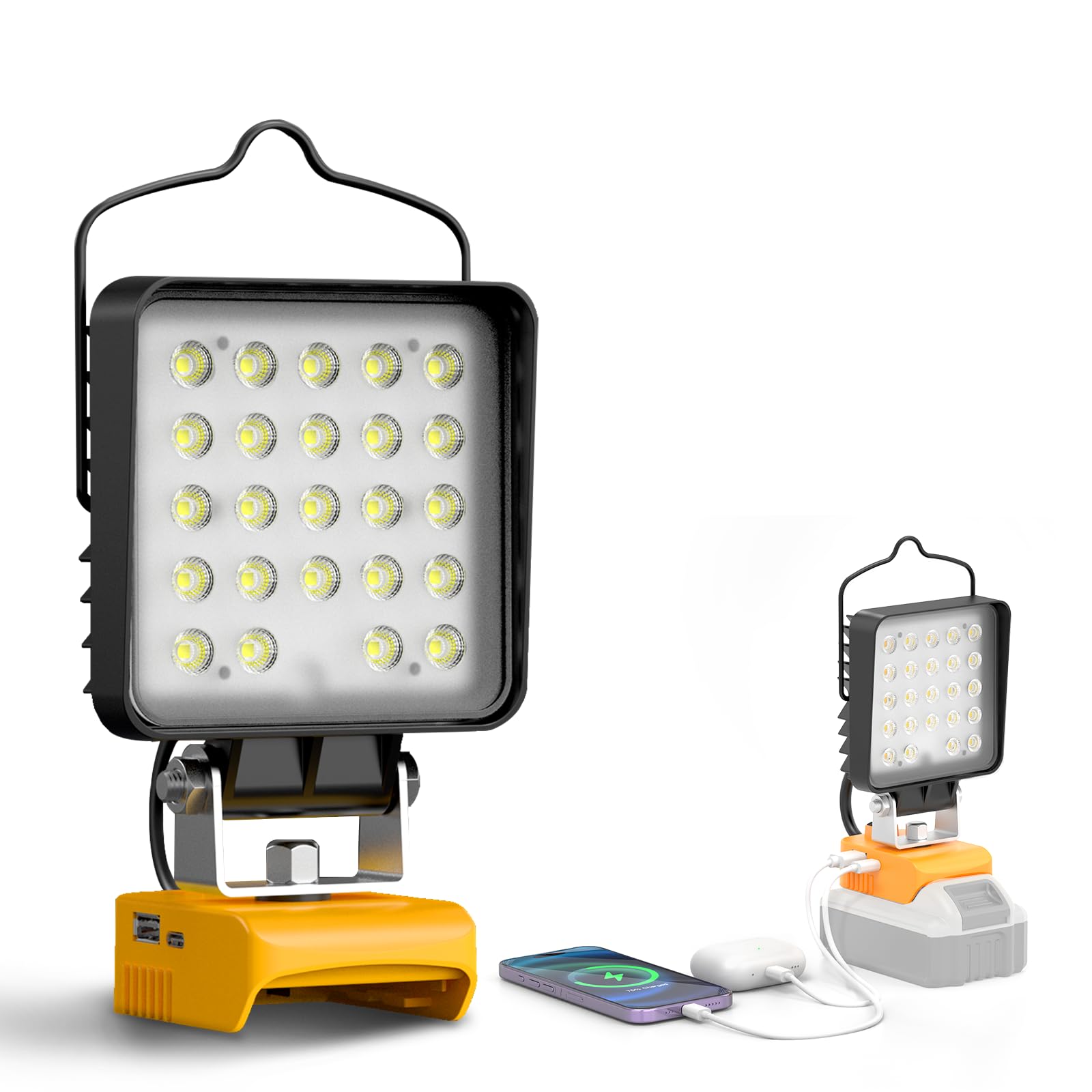 Wokelux 48W 7600Lm Led Work Light For Dewalt Max 20V Battery  Cordless Led Light With Usb And Type-C Charging Port  Upgraded Low Voltage Protection  Outdoor Lighting Flashlight (Battery Not Included)
