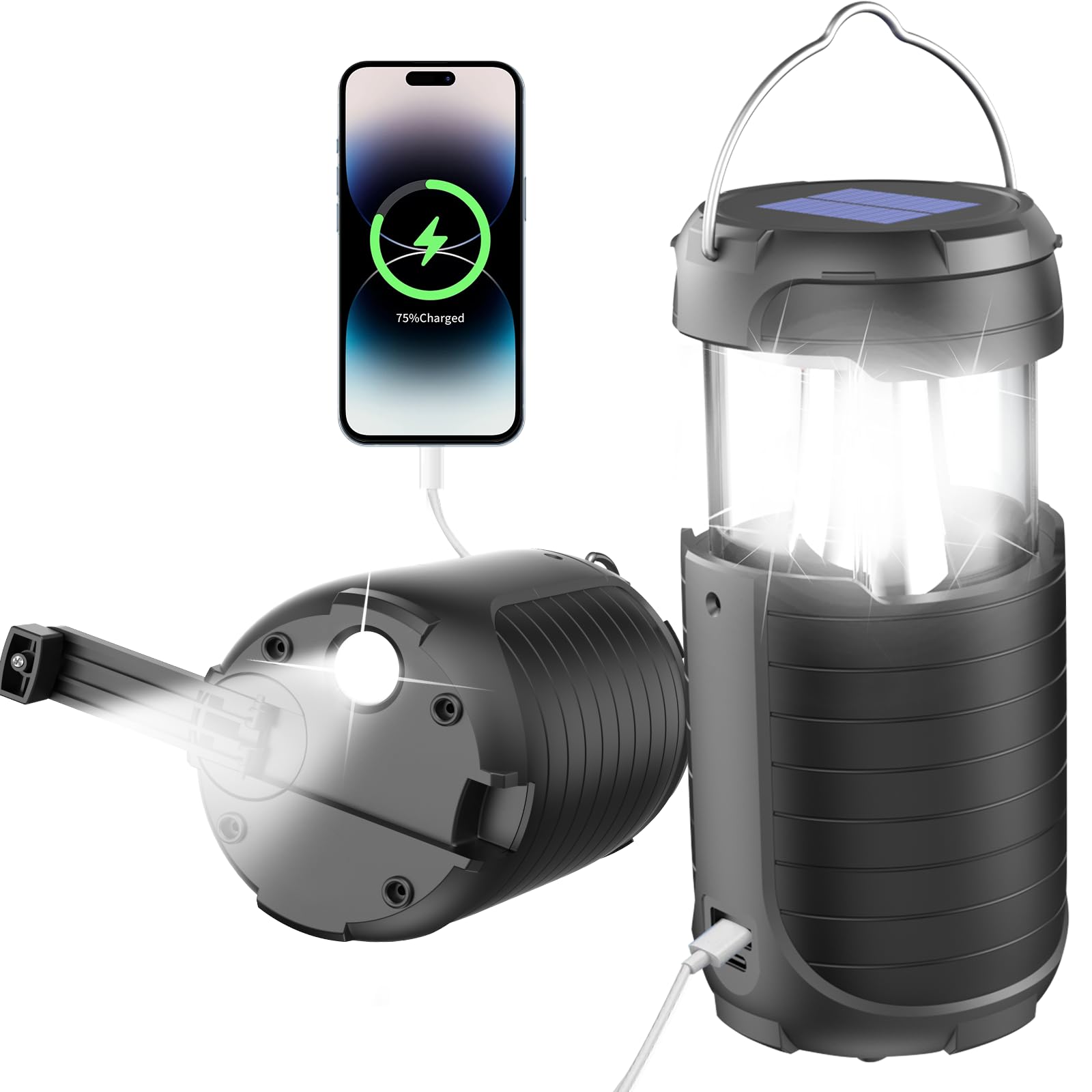 Solar Camping Lantern,Rechargeable LED Lights, 5000mAh Waterproof Solar Powered/ Hand Crank Powered Rechargeable Lantern, Emerge
