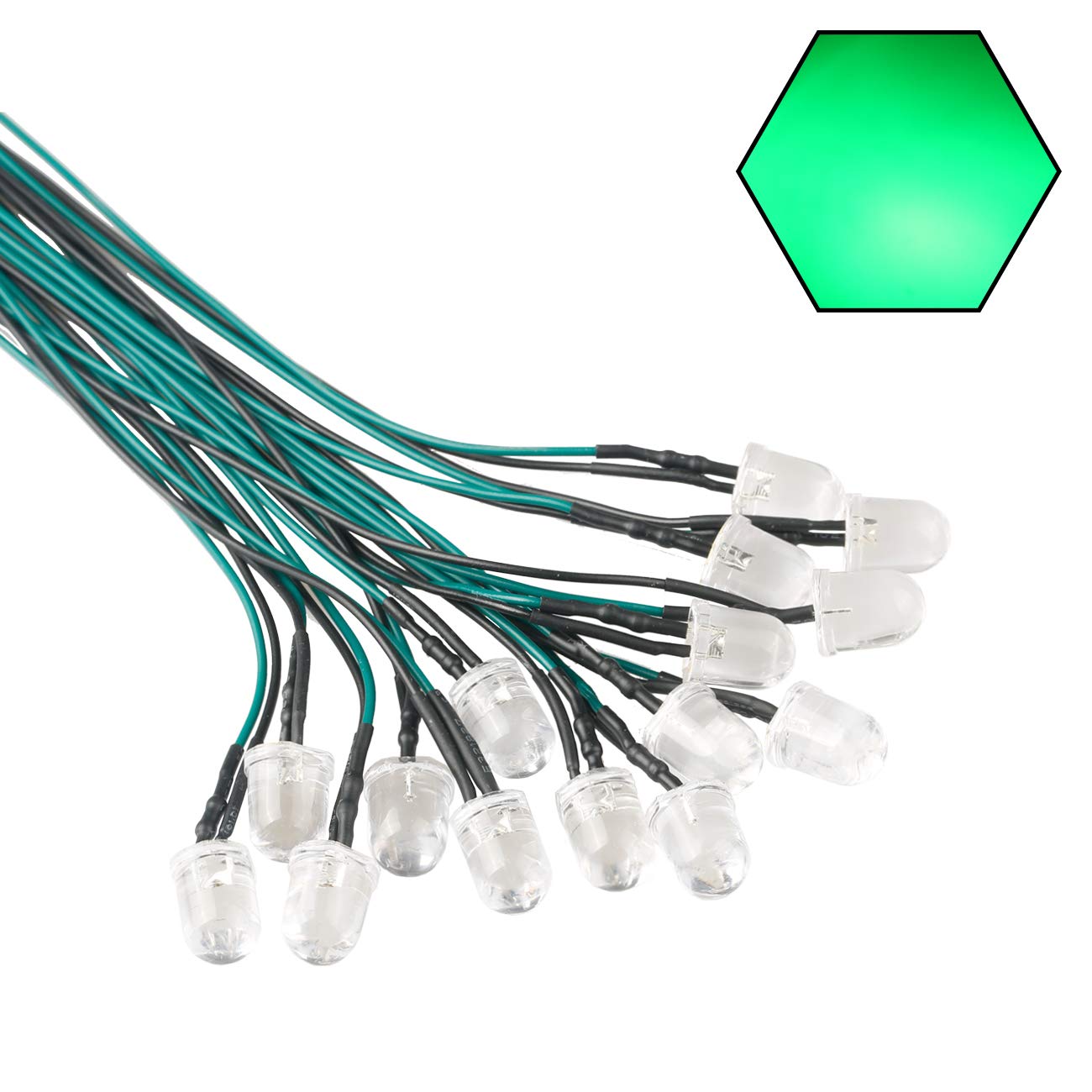 Edgelec 30Pcs 12 Volt 10Mm Green Led Lights Emitting Diodes Pre Wired 7.9 Inch Dc 12V Led Light Clear Lens Small Led Lamps