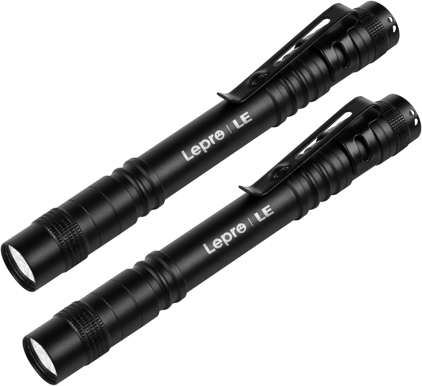 Lepro LED Pen Flashlights, Mini Waterproof Pocket Light, 2 Pack, Aluminum, Black, Model 120023-2