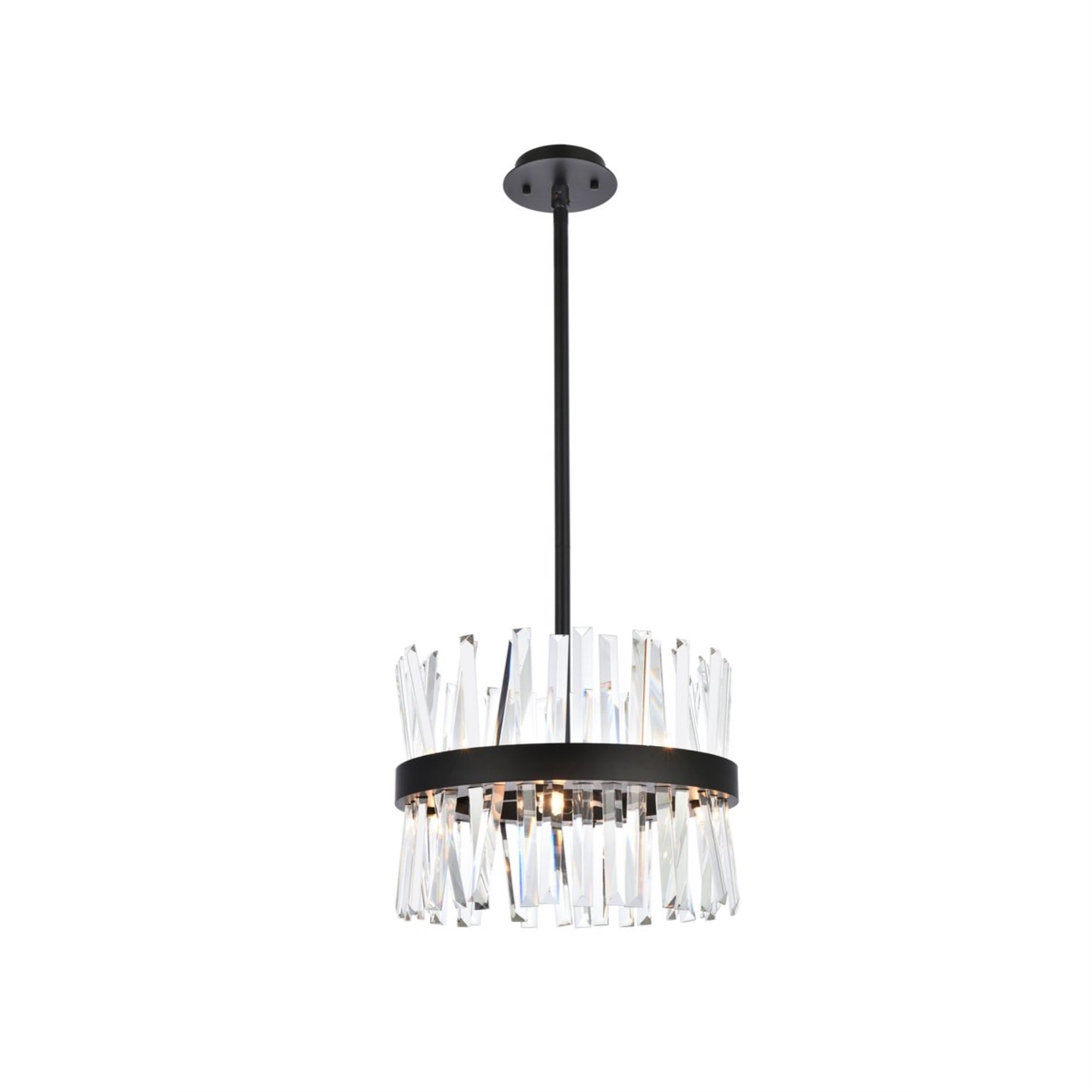 Elegant Lighting Serephina 16in Crystal Round Pendant Light, Iron and Crystal, Black, Model 6200D16BK