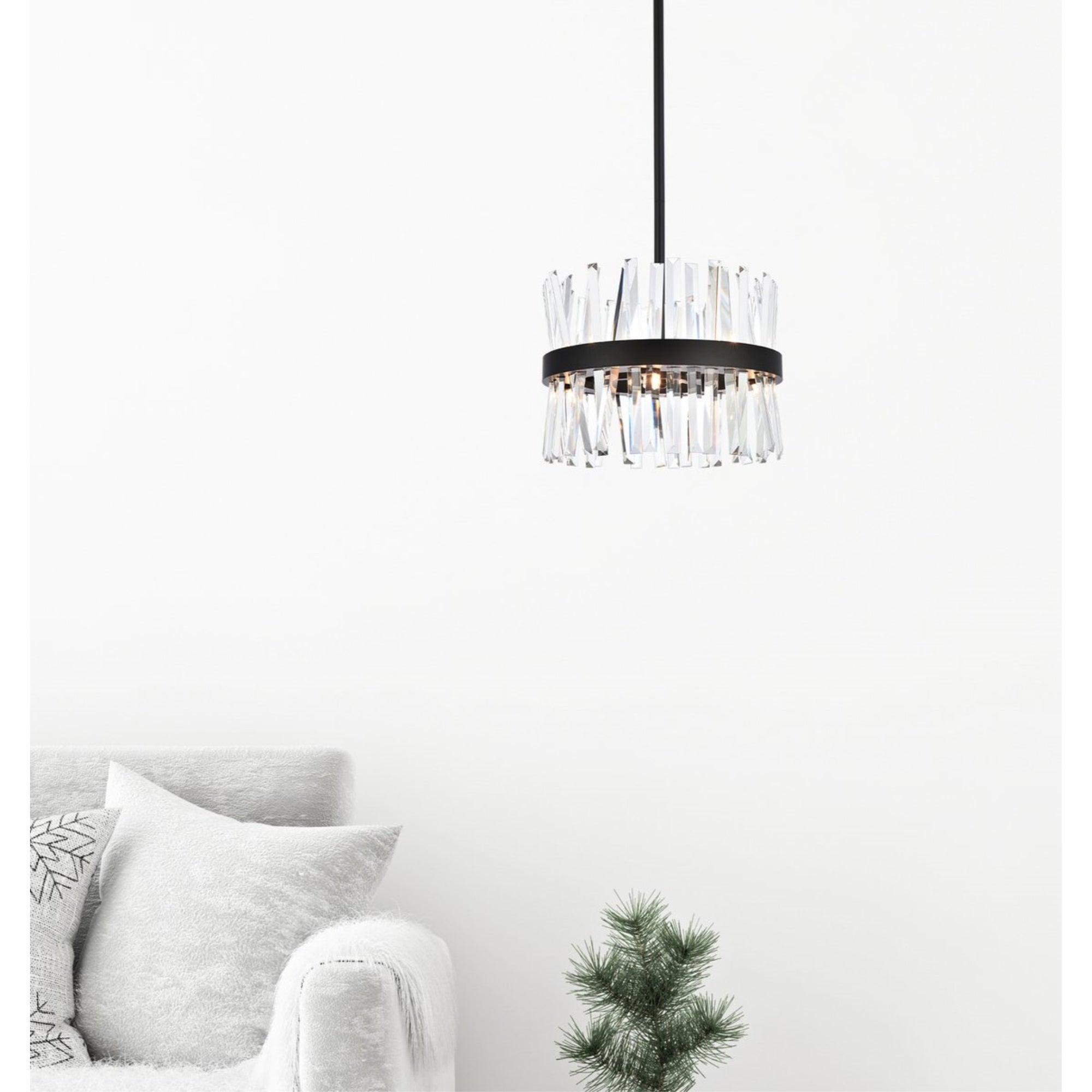 Elegant Lighting Serephina 16in Crystal Round Pendant Light, Iron and Crystal, Black, Model 6200D16BK