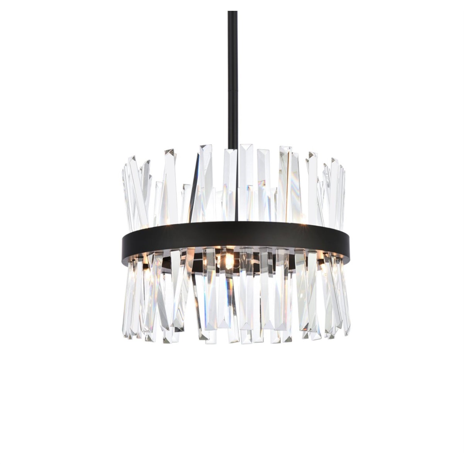 Elegant Lighting Serephina 16in Crystal Round Pendant Light, Iron and Crystal, Black, Model 6200D16BK