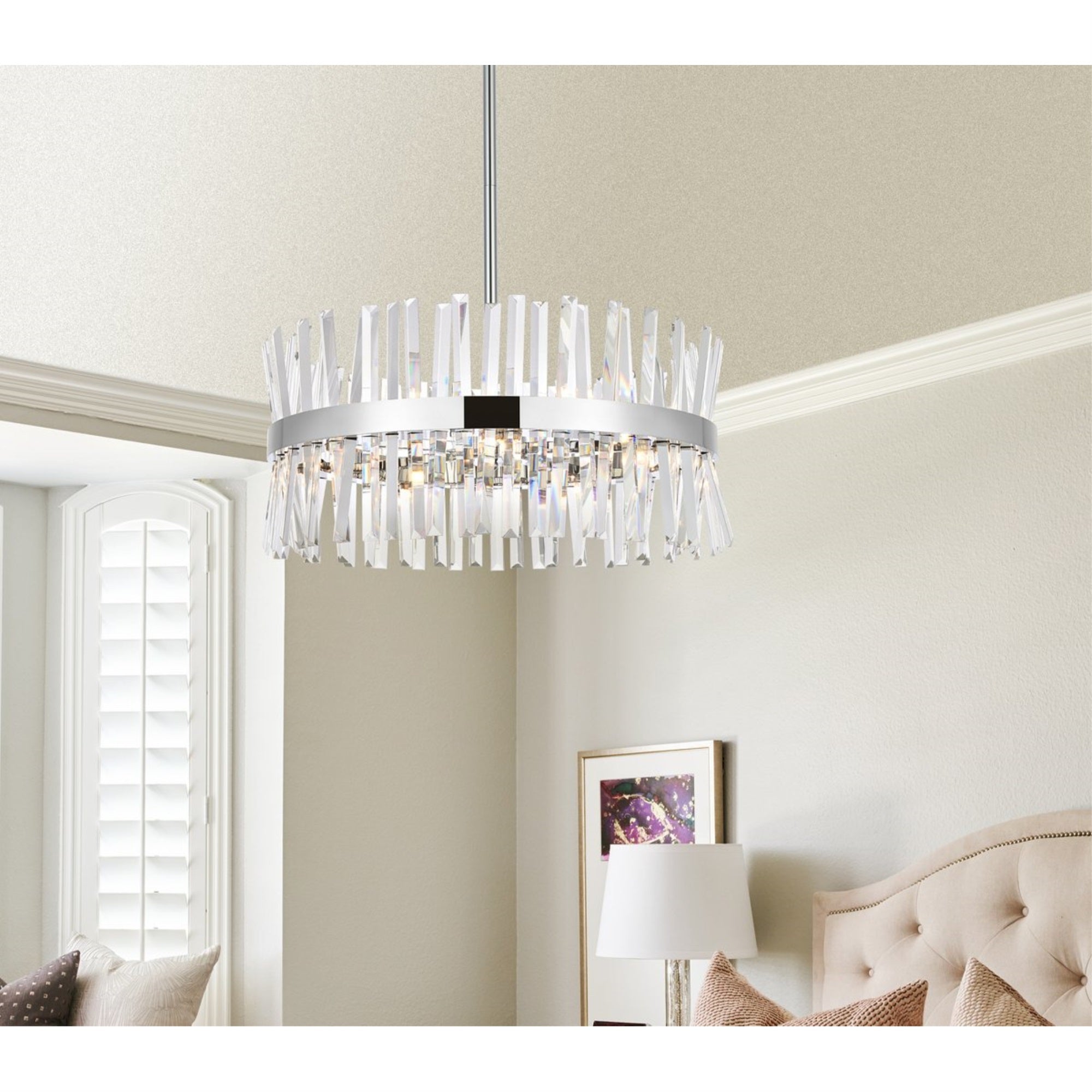 Elegant Lighting Serephina Pendant Light 25in Chrome Iron & Crystal Model 6200D25C