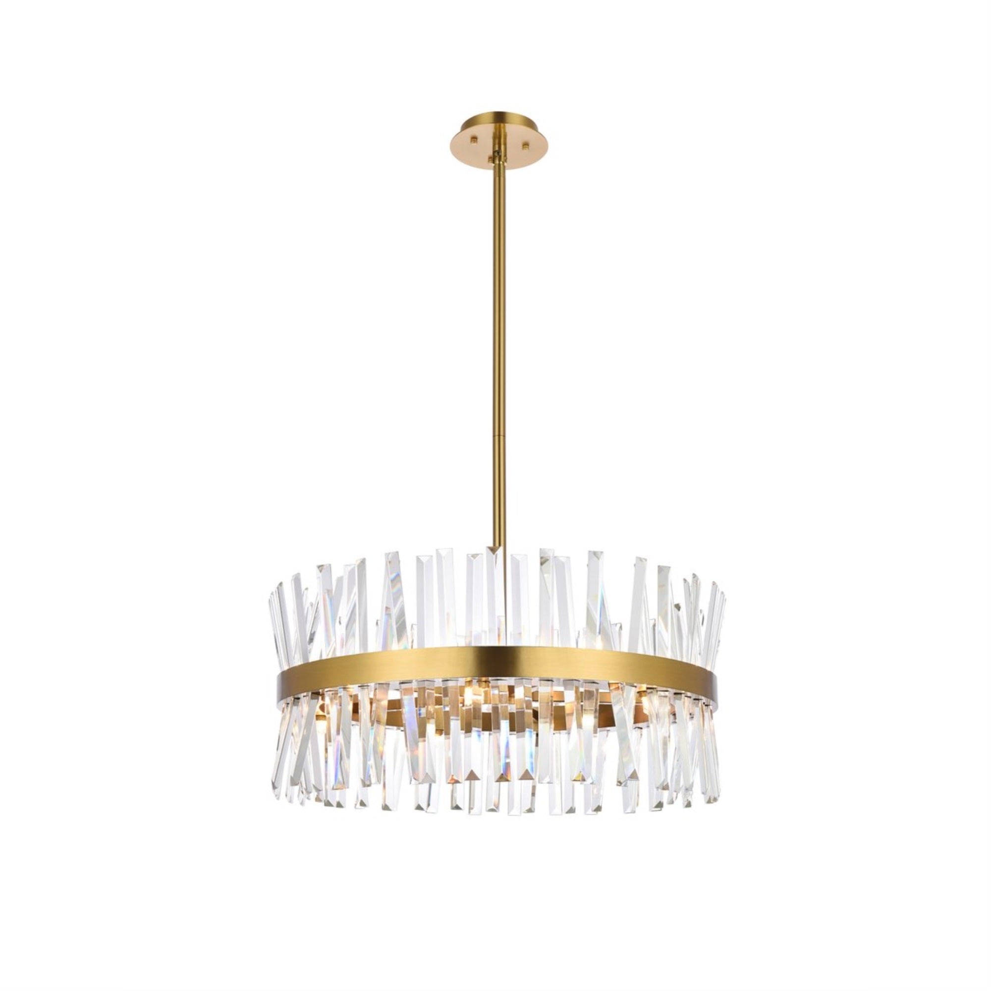 Serephina 25 inch crystal round pendant light in satin gold