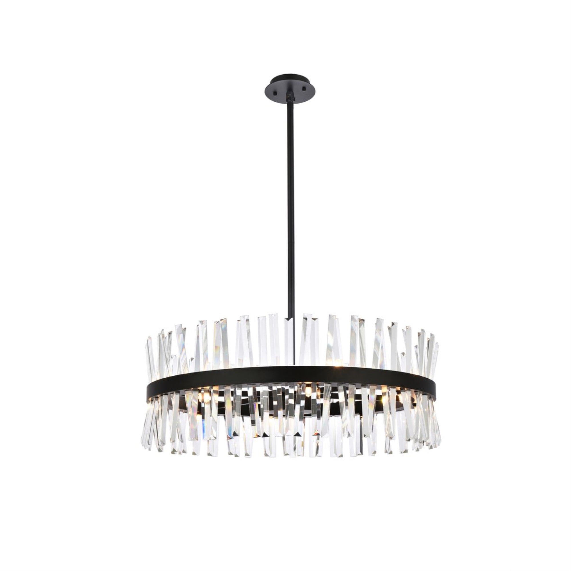 Elegant Lighting Crystal Round Chandelier, 32 inch, Iron, Black, Model 6200D32BK