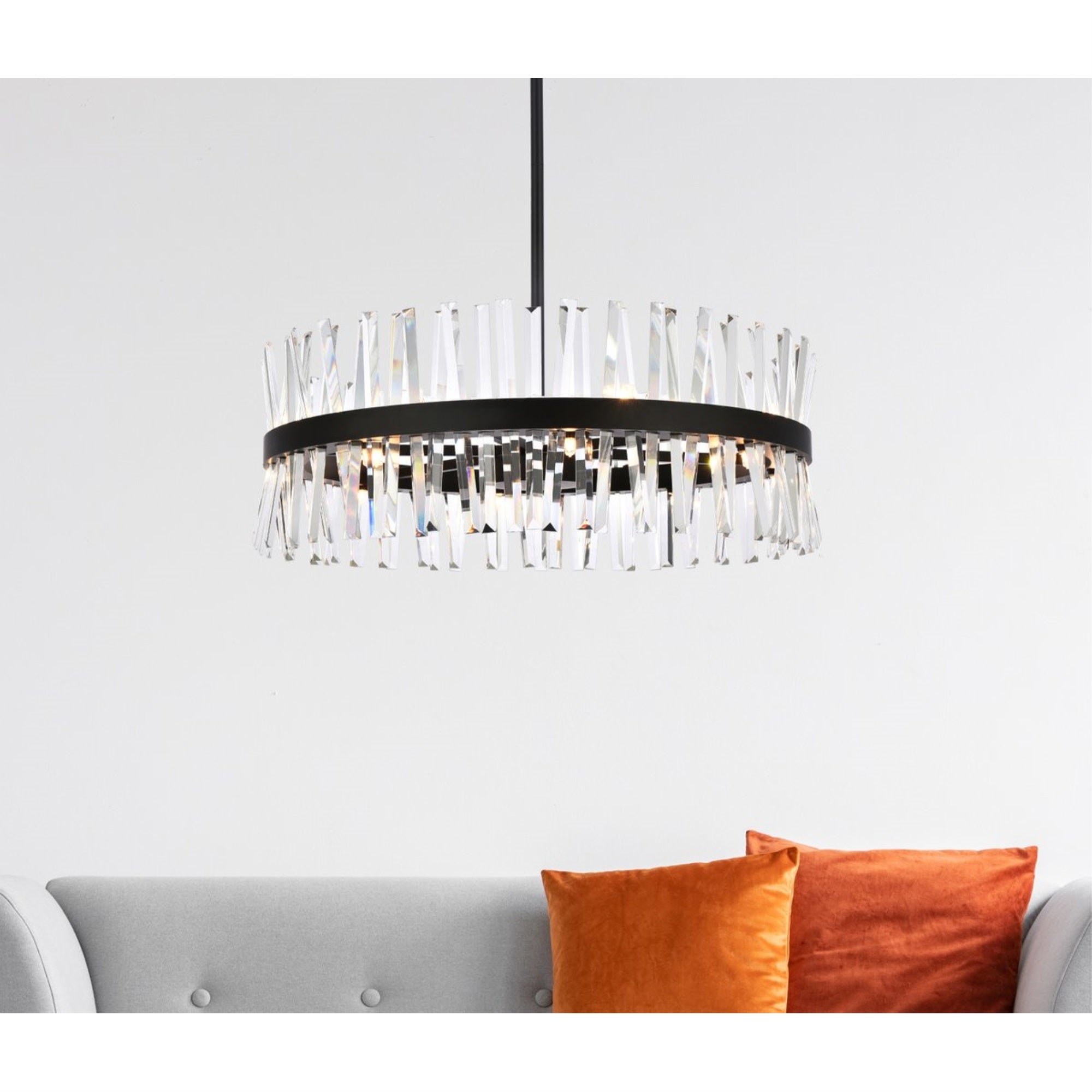 Elegant Lighting Crystal Round Chandelier, 32 inch, Iron, Black, Model 6200D32BK