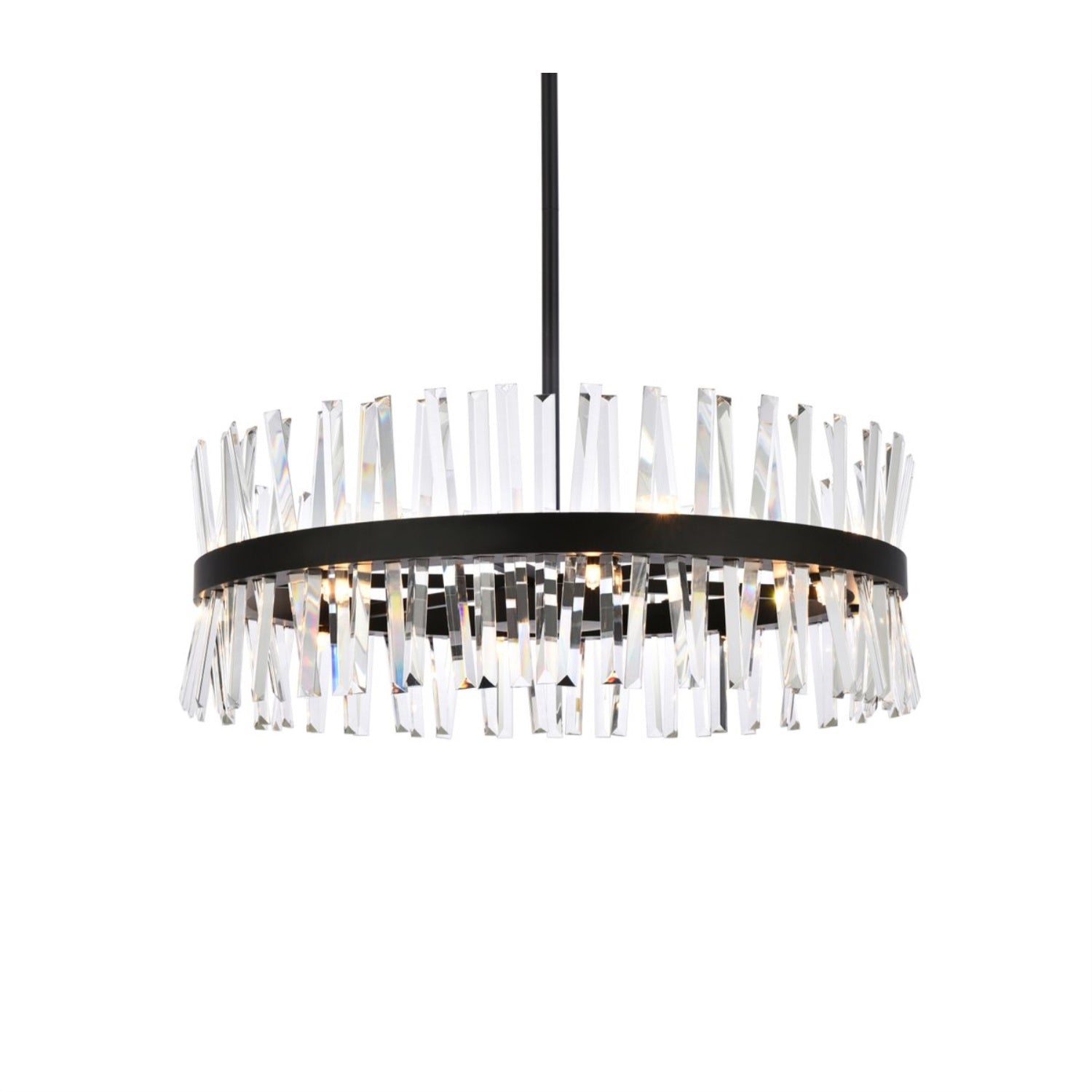 Elegant Lighting Crystal Round Chandelier, 32 inch, Iron, Black, Model 6200D32BK