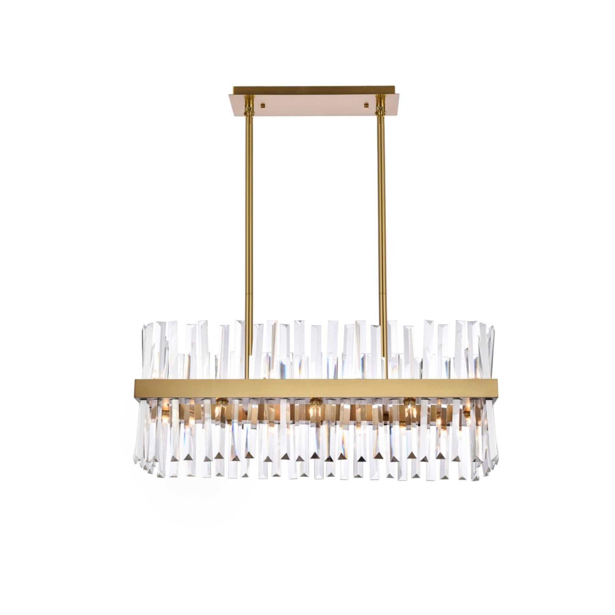 Serephina 30 inch crystal rectangle chandelier light in satin gold