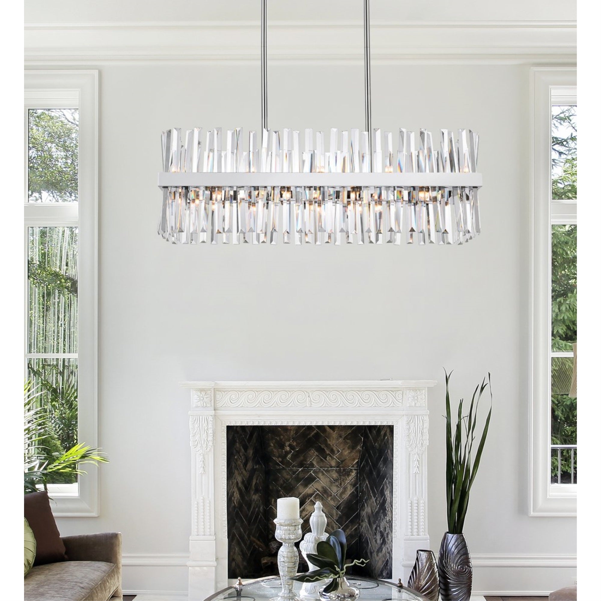 Serephina 36 Inch Crystal Rectangle Chandelier Light In Chrome