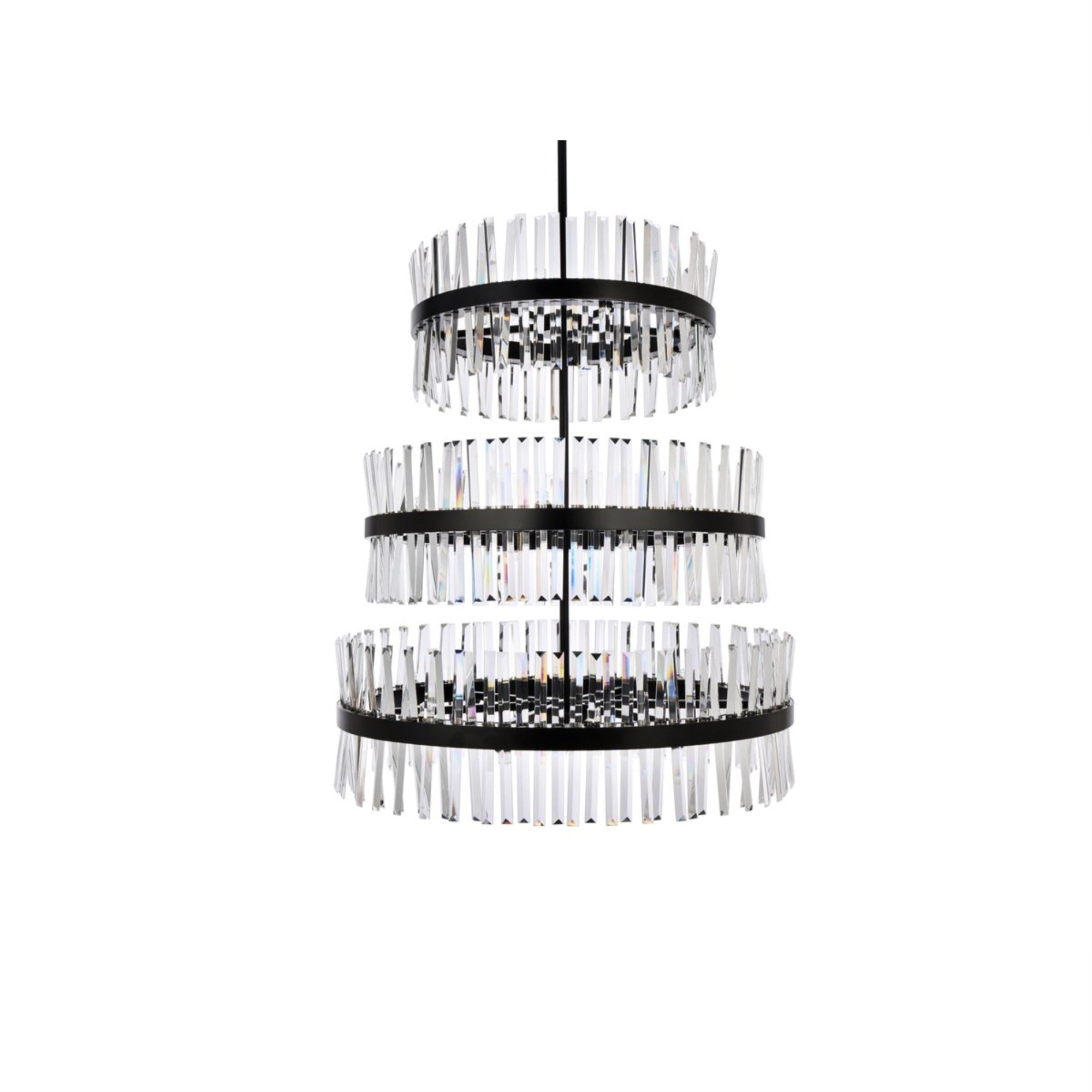 Elegant Lighting Serephina 36in Crystal Round Chandelier, 3 Tiers, Black, Iron, Model 6200G36L3BK