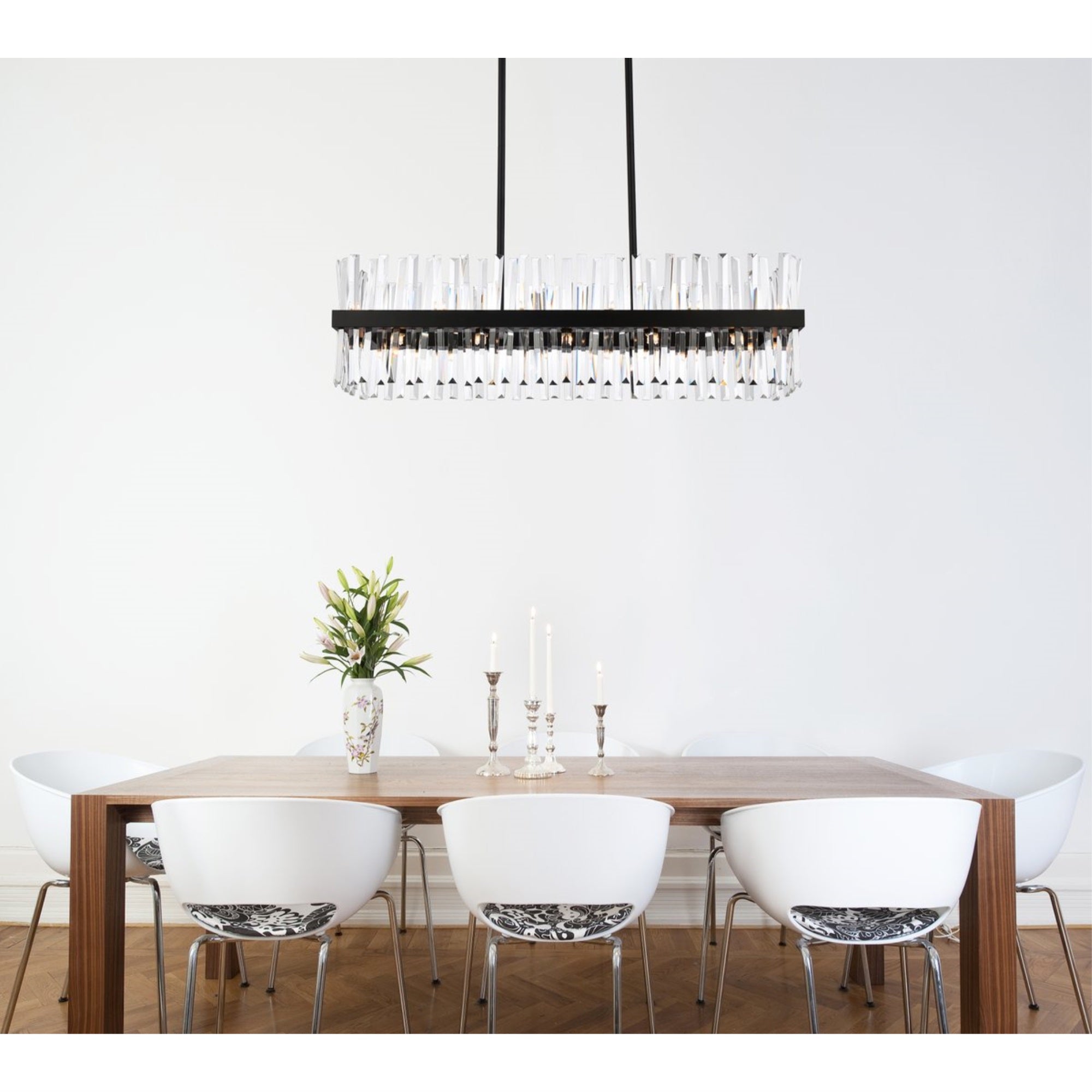 Serephina 42 Inch Crystal Rectangle Chandelier Light In Black