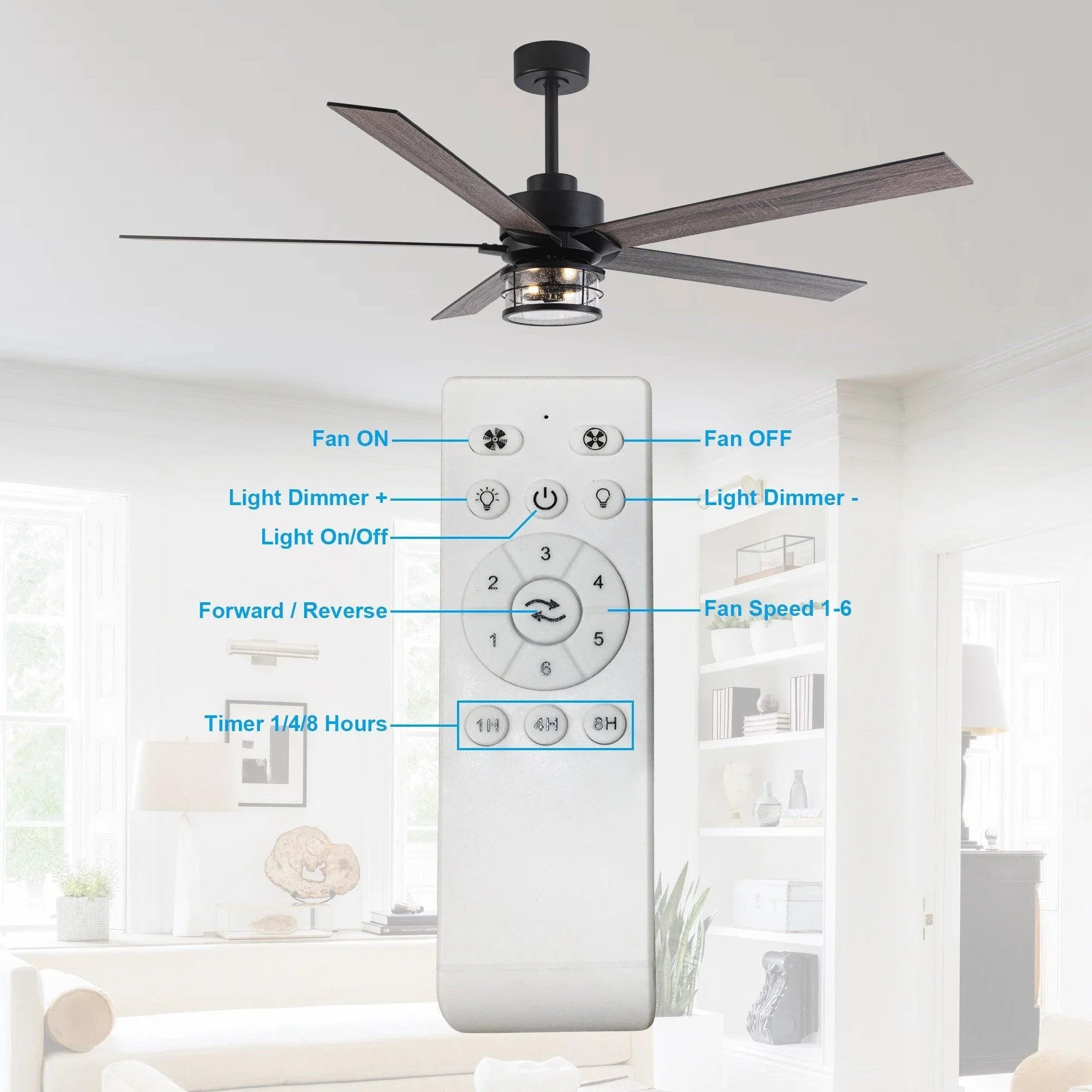 65" Modern DC Motor Downrod Mount Reversible Ceiling Fan with Lighting And Remote Control